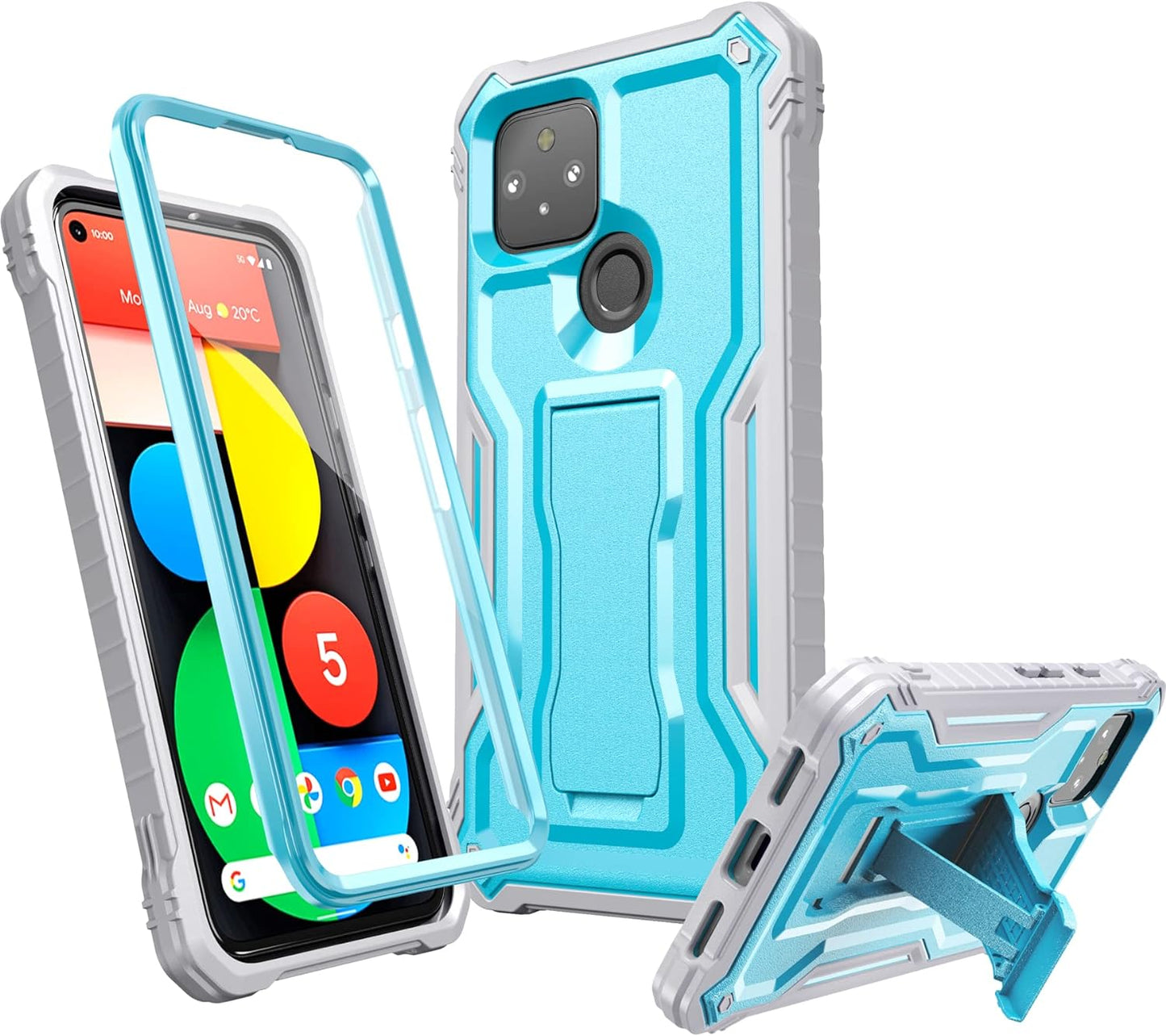 FITO for Pixel 5 Case, Dual Layer Shockproof Heavy Duty Case with Screen Protector for Google Pixel 5 Phone, Built-In Kickstand (Black)  FITO Blue  