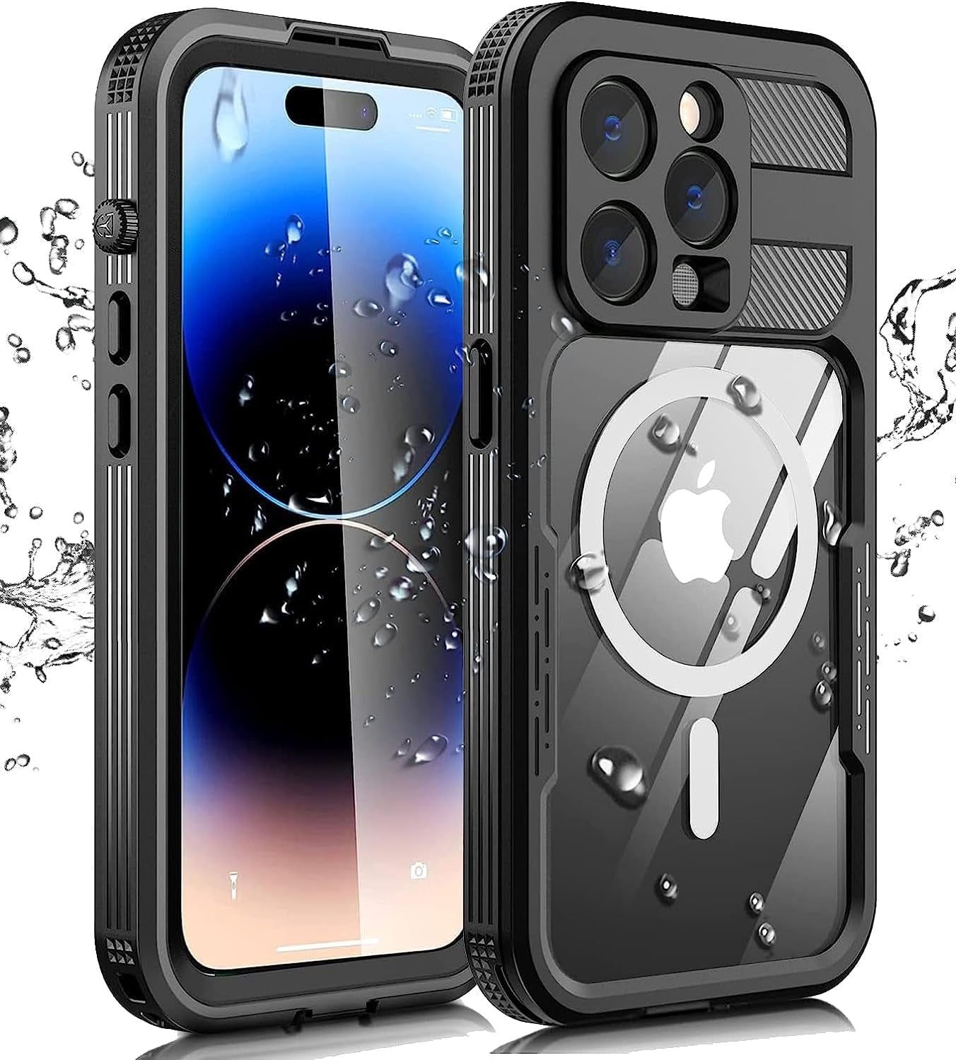 Ezanmull Iphone 14 Pro Waterproof Case, with Built-In Screen Protector Dustproof Shockproof Dropproof Case, Rugged Full Body Underwater Protective Cover for Iphone 14 Pro 6.1" - Clear/Black  Ezanmull   