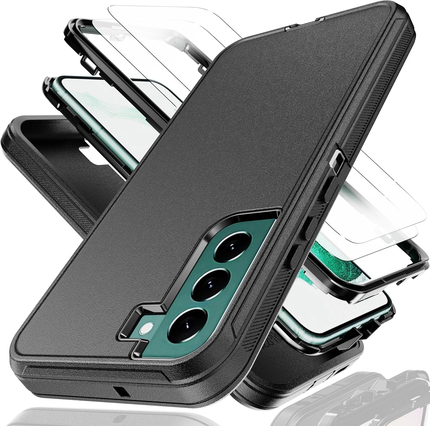 For Galaxy S22 plus Case with Soft TPU Film Screen Protector[2 Pack],3 in 1 Shockproof TPU Hard PC Bumper Drop-Proof Shell for Samsung Galaxy S22+Plus Black