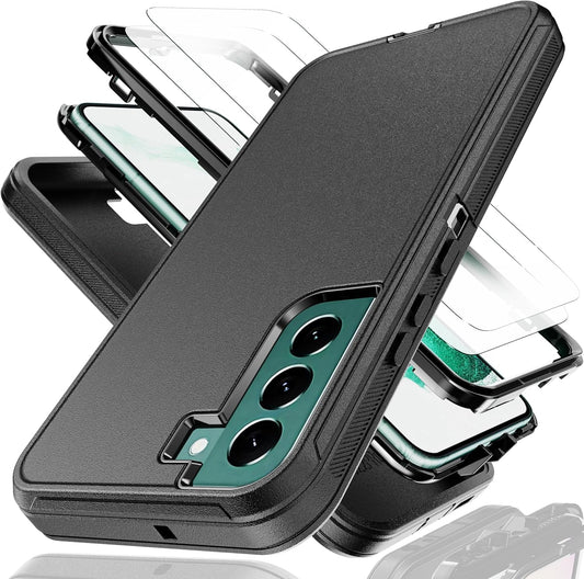 For Galaxy S22 plus Case with Soft TPU Film Screen Protector[2 Pack],3 in 1 Shockproof TPU Hard PC Bumper Drop-Proof Shell for Samsung Galaxy S22+Plus Black