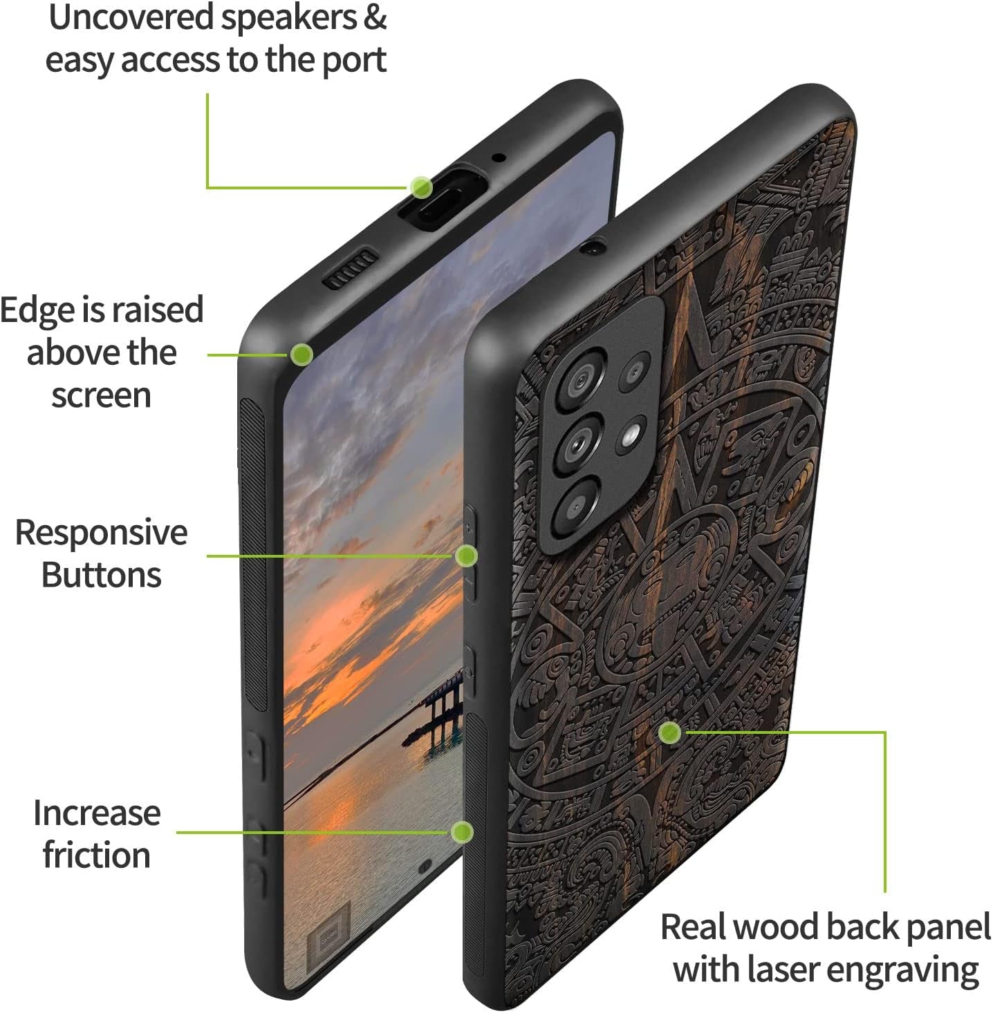 Carveit Wood Case for Samsung Galaxy A53 5G Case [Natural Wood & Black Soft TPU] Shockproof Protective Cover Unique Wooden Case Compatible with Galaxy A53 5G Case (Mayan Symbols Calendar-Blackwood)