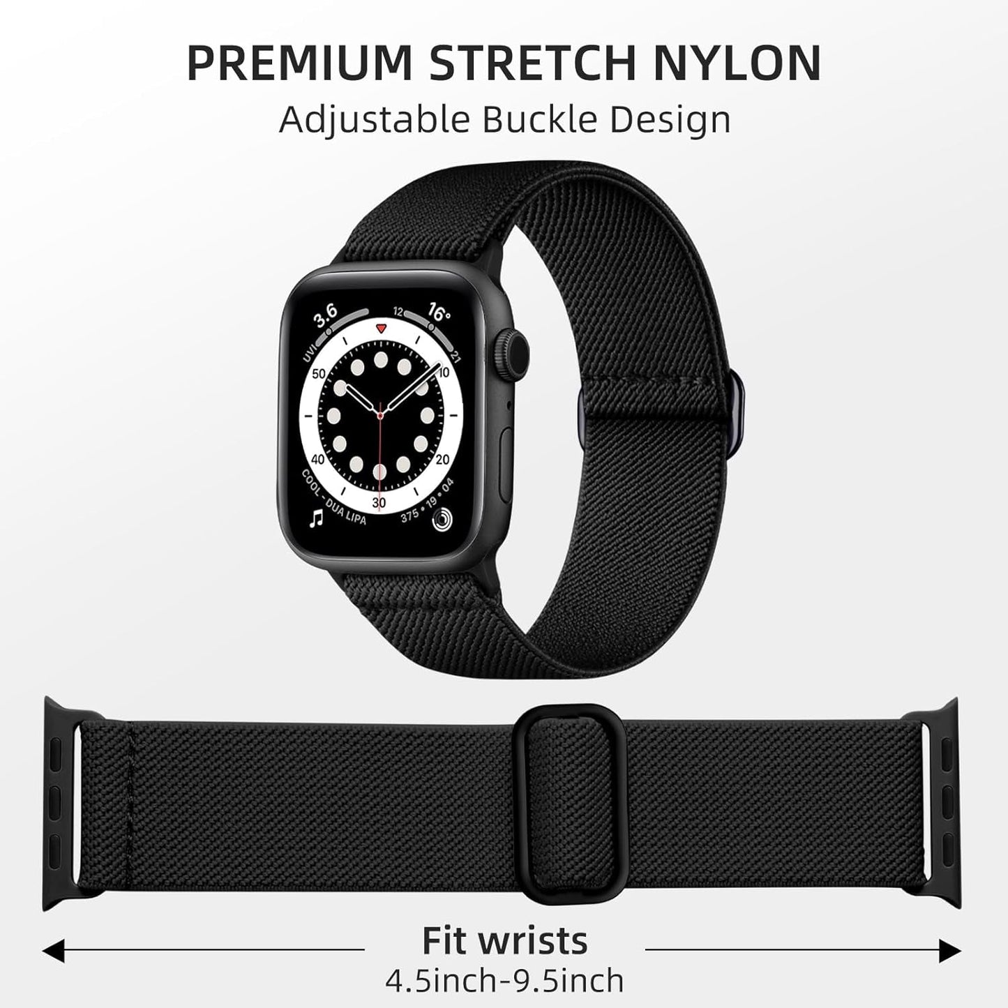 10 Pack Stretchy Nylon Solo Loop Bands Compatible with Apple Watch 49Mm 45Mm 44Mm 42Mm 41Mm 40Mm 38Mm for Men Women, Adjustable Soft Elastic Straps for Iwatch Ultra 2/Ultra Series 9/8/7/6/5/SE