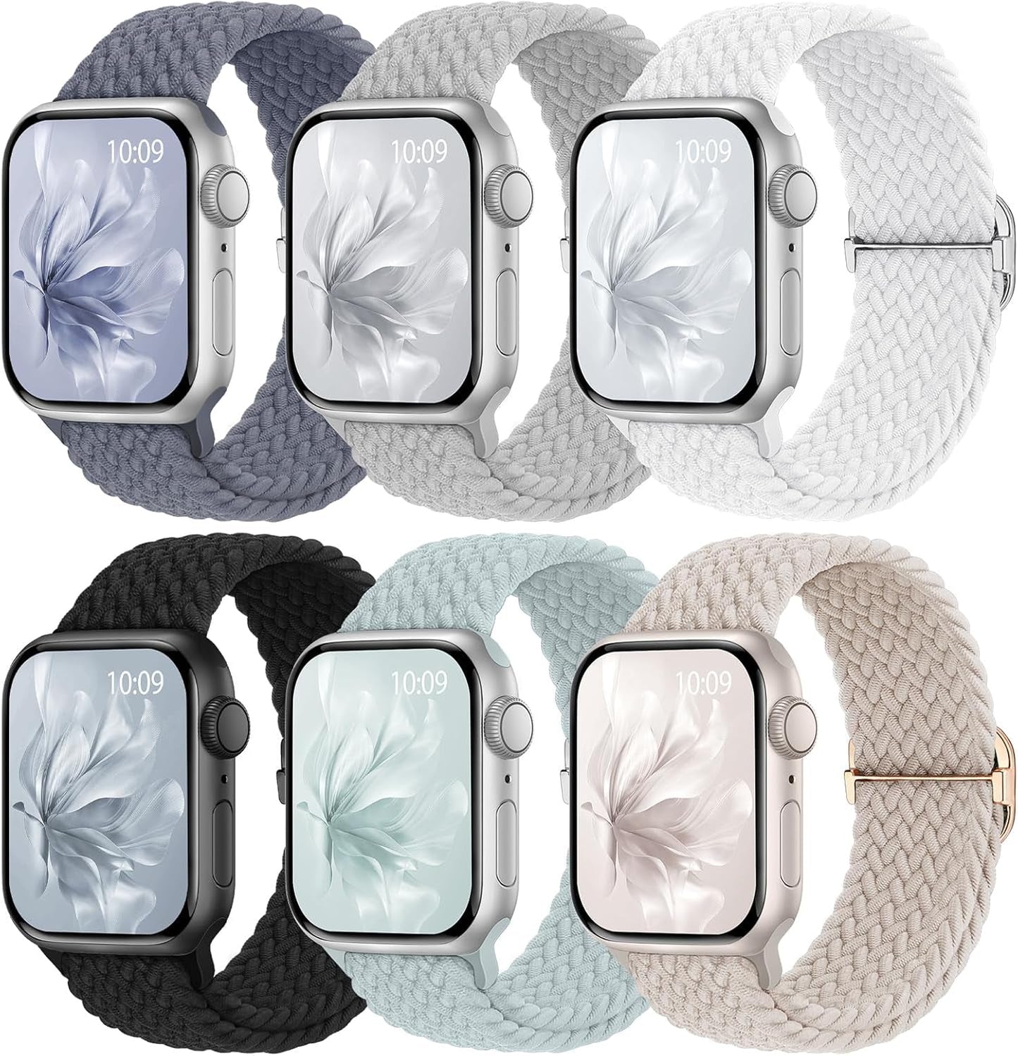 6 Pack Braided Stretchy Bands Compatible with Apple Watch Band 38Mm 40Mm 41Mm 42Mm 44Mm 45Mm 49Mm Women Men, Adjustable Nylon Solo Loop Elastic Straps for Iwatch Series 9 8 7 6 5 4 3 2 1 SE Ultra