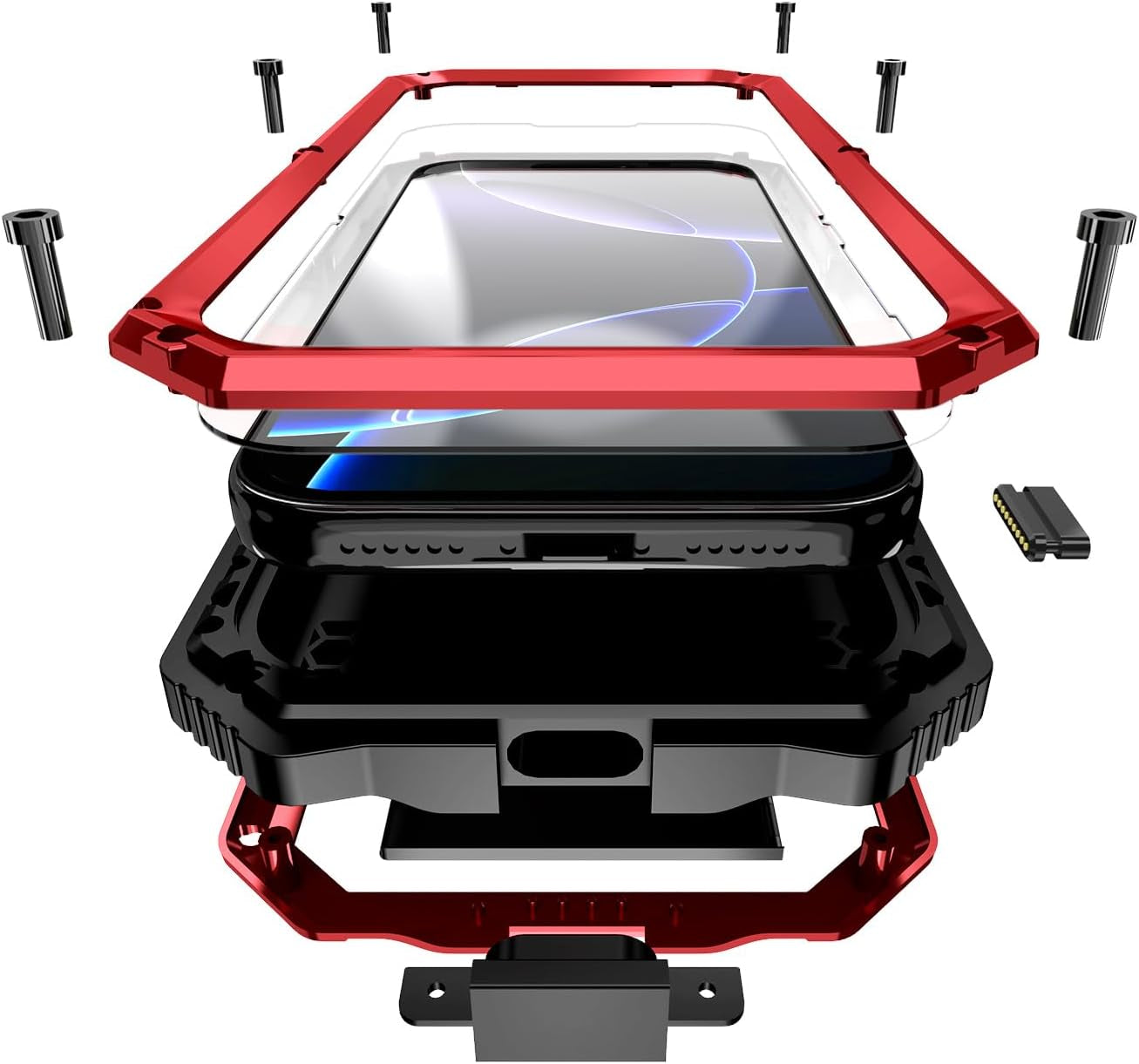 Military Metal Heavy Duty Case Compatible with Iphone 17 Pro Max, Drop Protection Rugged Defender Metal Bumper Screw Case with Stand Gorilla Glass Camera Cover Full Body Dustproof Black