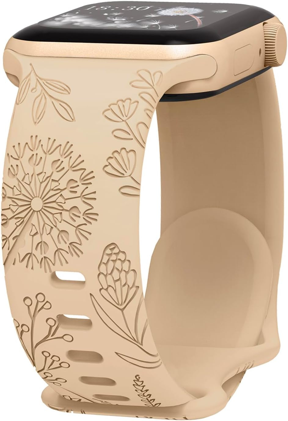 Floral Engraved Sport Bands Compatible with Apple Watch Band 40Mm 41Mm 38Mm 42Mm 44Mm 45Mm 49Mm, Soft Silicone Embossed Cute Wildflowers Sport Laser Strap for Iwatch Series 9 8 7 6 5 4 3 2 1 SE Ultra 2 Ultra Women Men