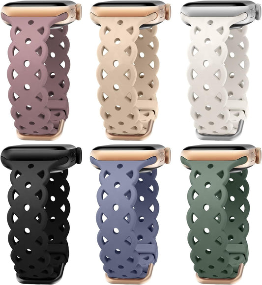 6-Pack Lace Silicone Bands Compatible with Apple Watch Bands 38Mm 40Mm 41Mm Women, Floral Engraved Cute Silicone Strap for Iwatch Series 9 8 7 6 5 4 3 2 1 Ultra SE