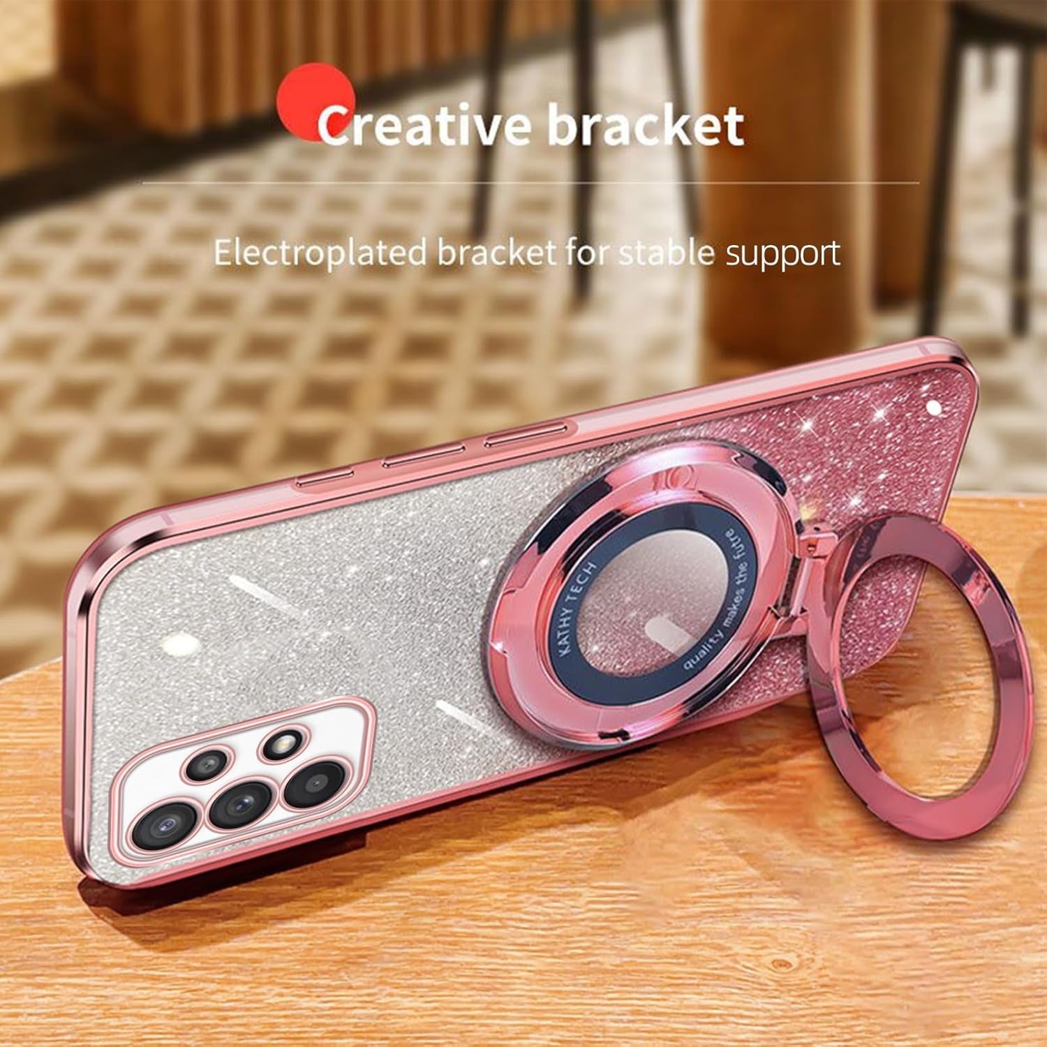 For Samsung Galaxy A53 Case, A53 5G Case Soft Tpu Luxury Plating Cute Bling Clear for Women Magnetic Shockproof with Ring Kickstand [Glitter Card & Wrist Strap] Protection Cover for A53 (Glitter Pink)