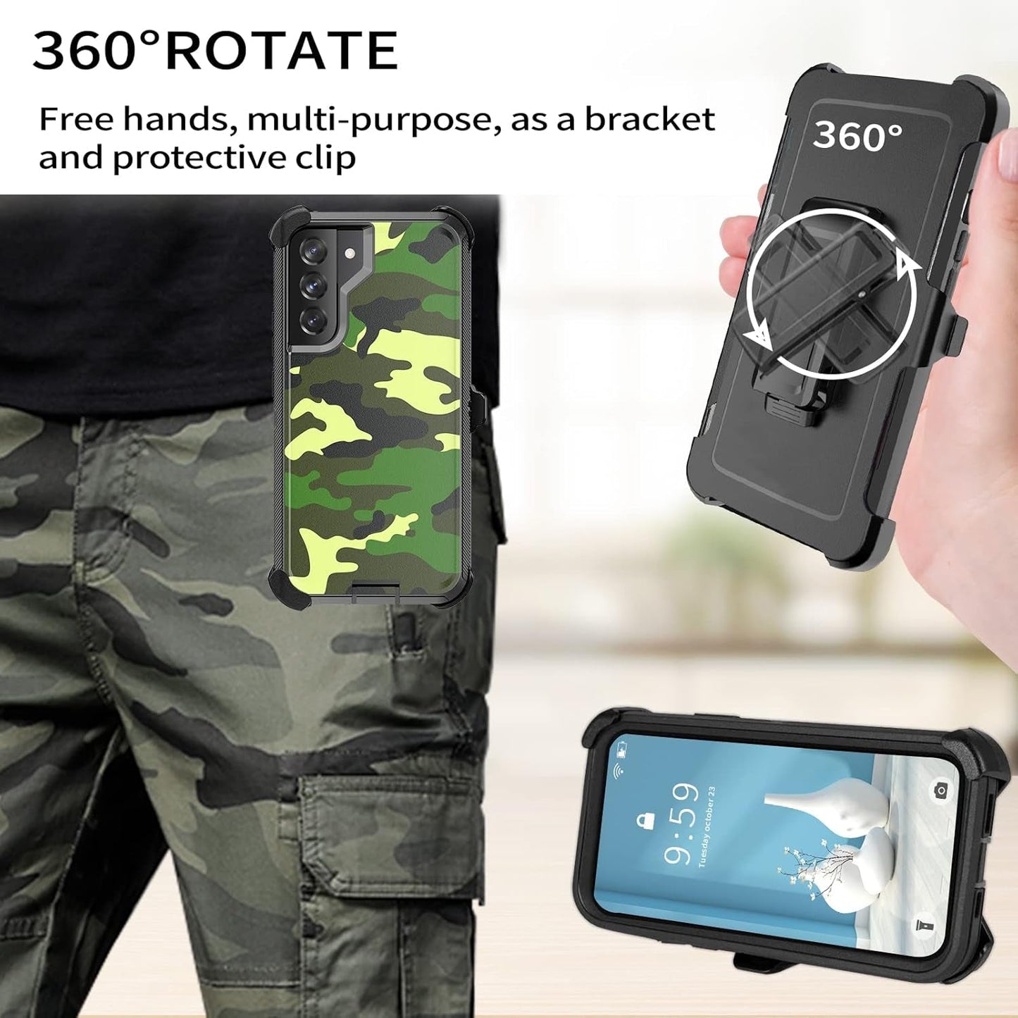 For Galaxy S22 plus Case with Belt-Clip Holster, Rugged Shockproof Military Grade Bumper Phone Cover Armor Heavy Duty for Samsung Galaxy S22 plus (Camouflage)