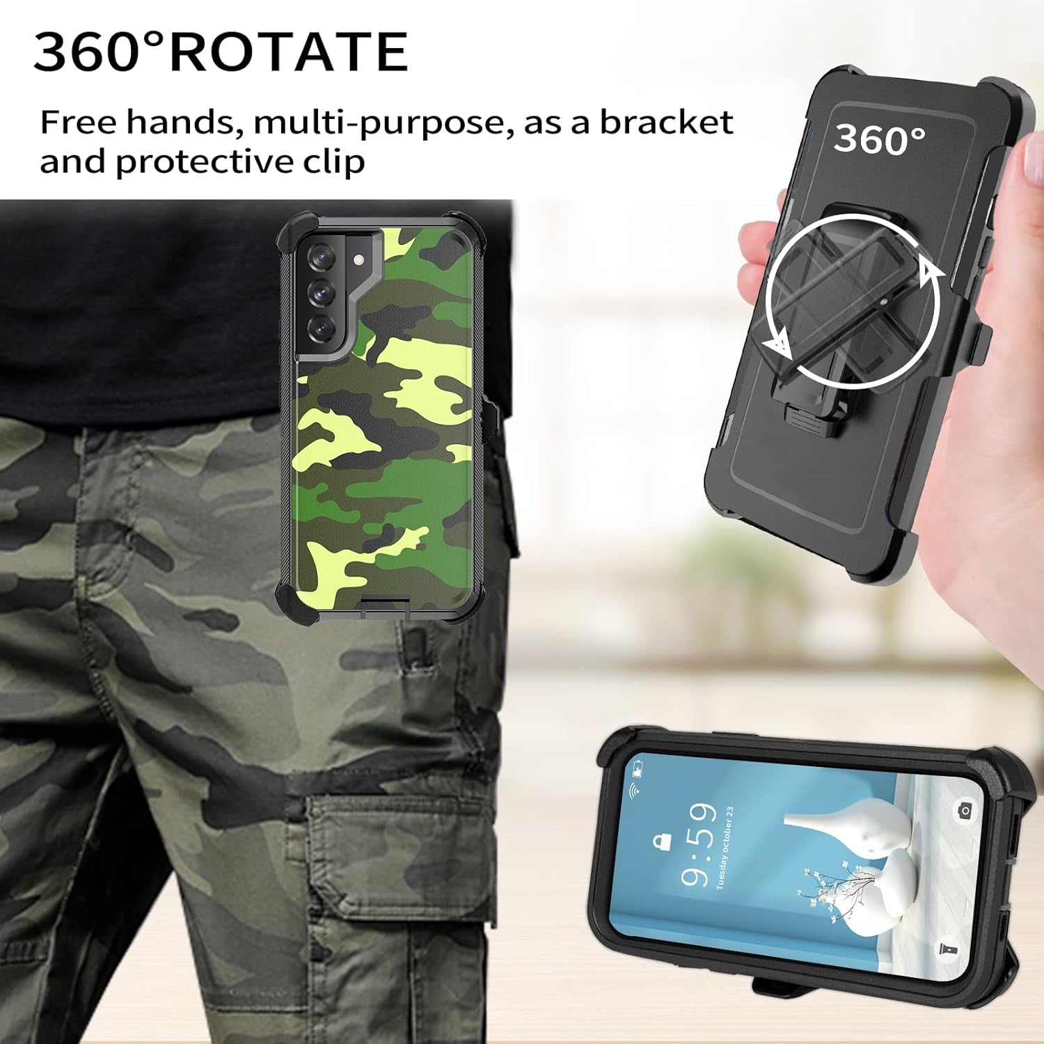 For Galaxy S22 plus Case with Belt-Clip Holster, Rugged Shockproof Military Grade Bumper Phone Cover Armor Heavy Duty for Samsung Galaxy S22 plus (Camouflage)