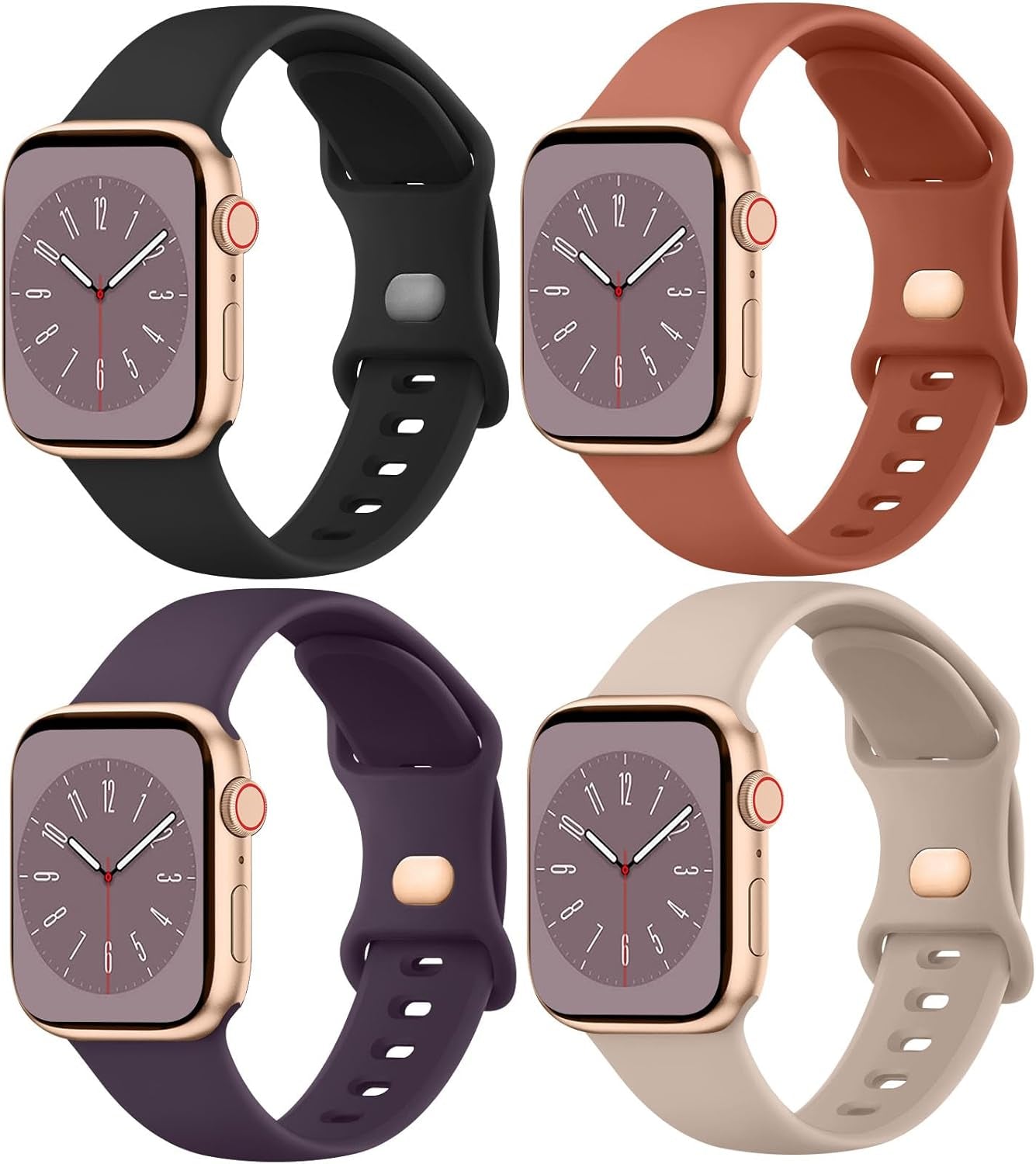 4 Pack Silicone Bands Compatible with Apple Watch Band 38Mm 40Mm 41Mm 42Mm 44Mm 45Mm 49Mm, Soft Waterproof Wristbands Sport Straps for Iwatch Series 9 Ultra SE 8 7 6 5 4 3 2 1 Women Men