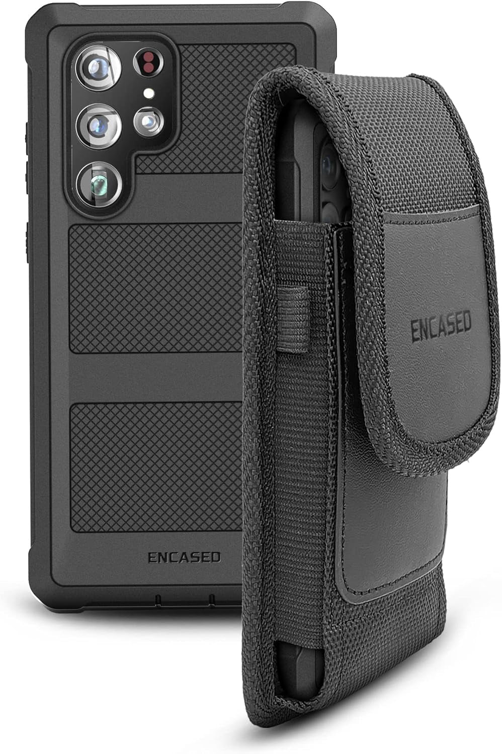2-In-1 Belt Pouch with Rugged Case for Samsung Galaxy S22 Ultra - Shockproof Cover with Ballistic Nylon Phone Holster Clip (S22 Ultra)