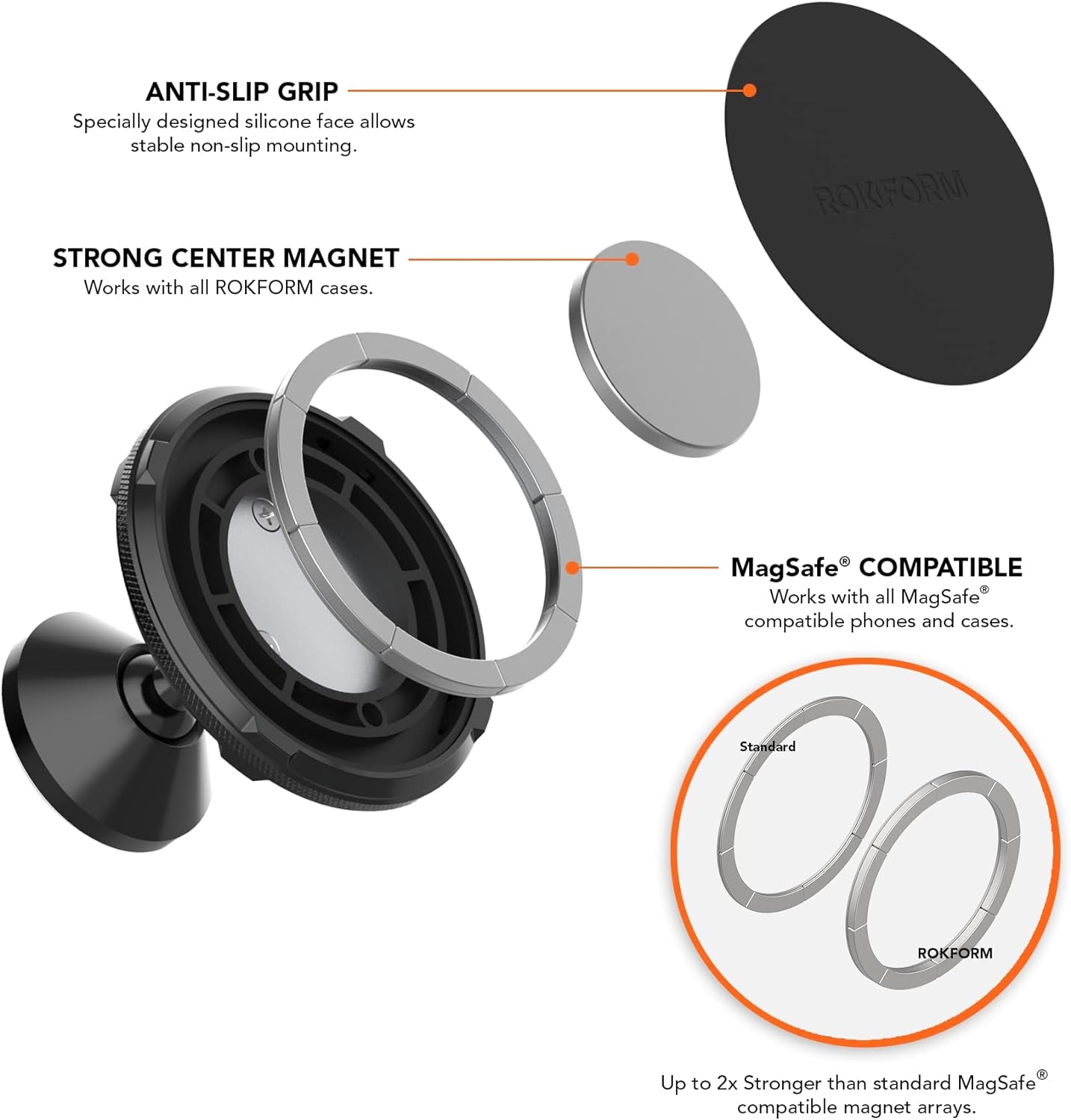Rokform Dual Magnet Swivel Dash Mount, Magnetic Adhesive Swivel Mount