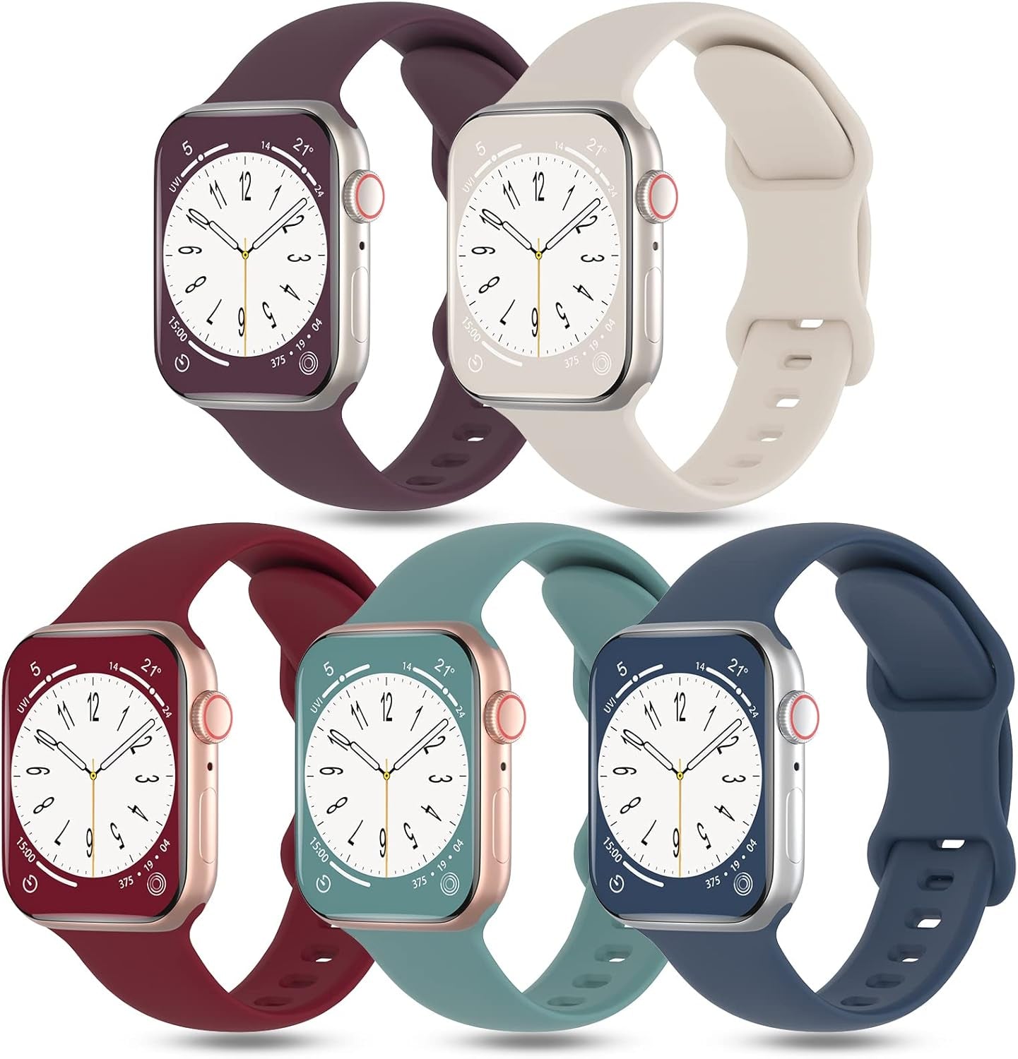 DYKEISS 5 Pack Sport Bands Compatible with Apple Watch Band 49Mm 45Mm 44Mm 42Mm 41Mm 40Mm 38Mm, Soft Silicone Strap Replacement Wristband for Iwatch Ultra Series 8 7 6 5 4 3 2 1 SE Women Men