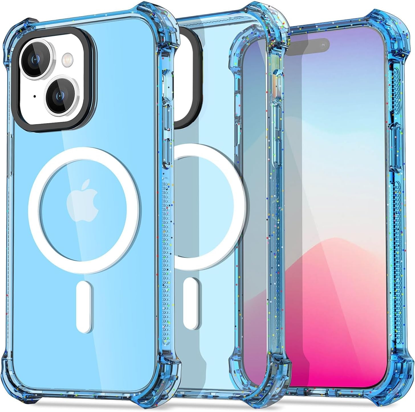 Aicase Clear Blue Bounce Case Compatible with Iphone 15 Plus, Impact Shockproof [Non-Yellowing] [21.3 FT Military Drop Protection] Anti-Scratch Protective Cell Phone Cover  AICase Blue/Mag 15 Plus 
