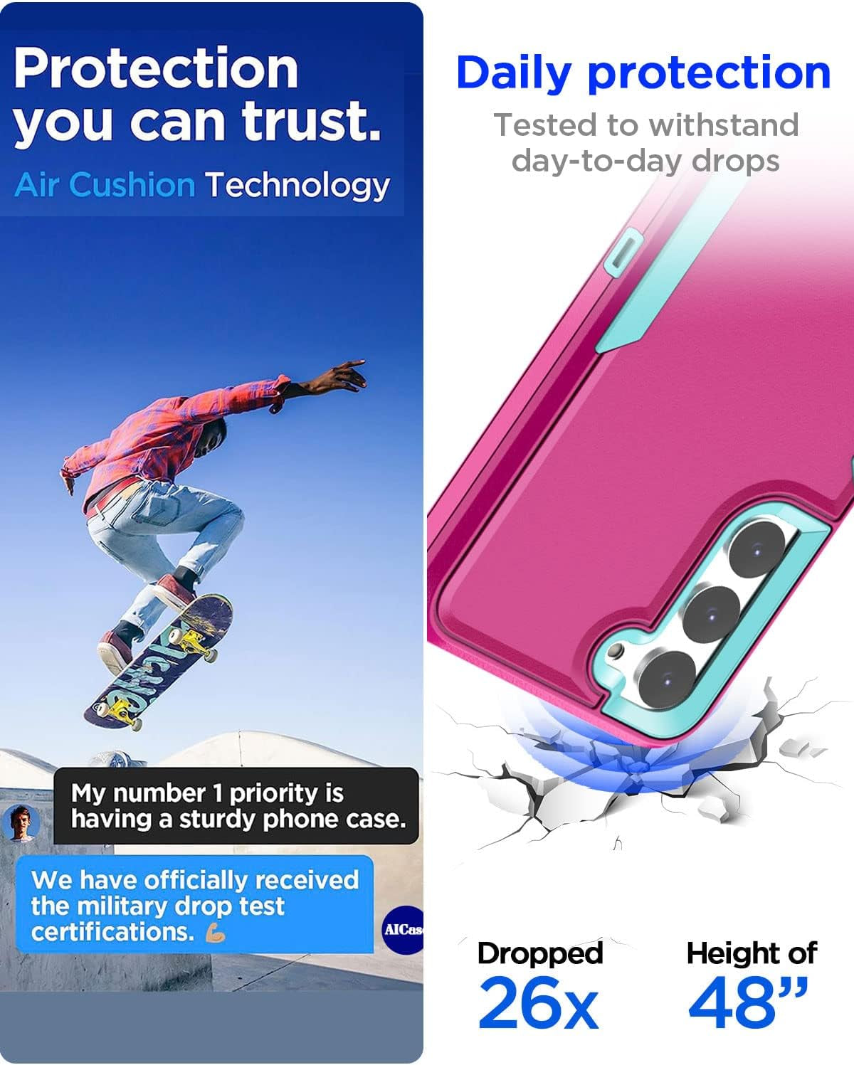 Aicase Case for Samsung Galaxy S22 Plus,Support Magnetic Car Mount Heavy Duty 2-Layer Pocket-Friendly Durable Military Grade Protection Shockproof/Drop Proof Protective Cover for S22 Plus_3