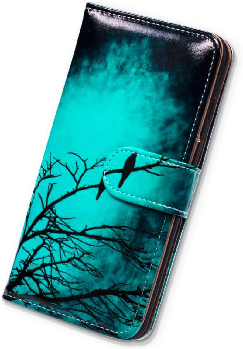 Bcov Galaxy A53 Case, Black Bird Green Leather Flip Phone Case Wallet Cover with Card Slot Holder Kickstand for Samsung Galaxy A53 5G