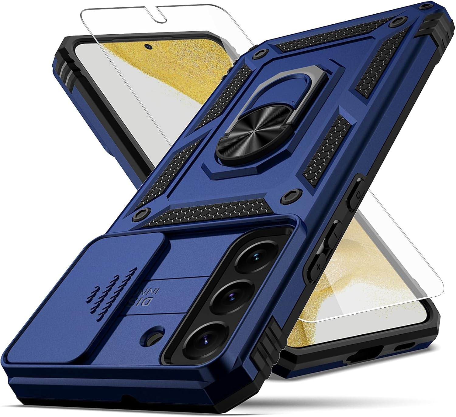 For Samsung Galaxy S22 plus Case,With Camera Lens Cover HD Screen Protector,[Military Grade] Ring Car Mount Kickstand Hybrid Hard PC Soft TPU Shockproof Protective Case for Galaxy S22 Plus, Green