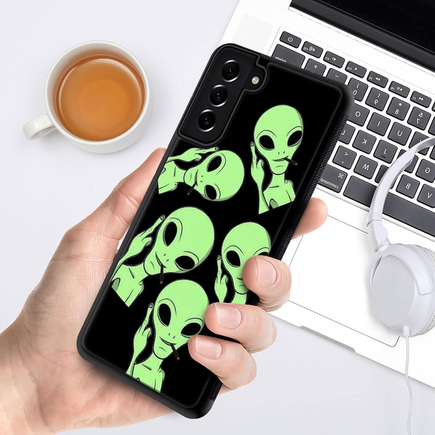 Compatible with Samsung Galaxy S22 plus Case with Arrogant Smoking Alien Pattern Design Plastic Samsung Galaxy S22 plus Case TPU Bumper Protective Case Samsung Galaxy S22 Plus