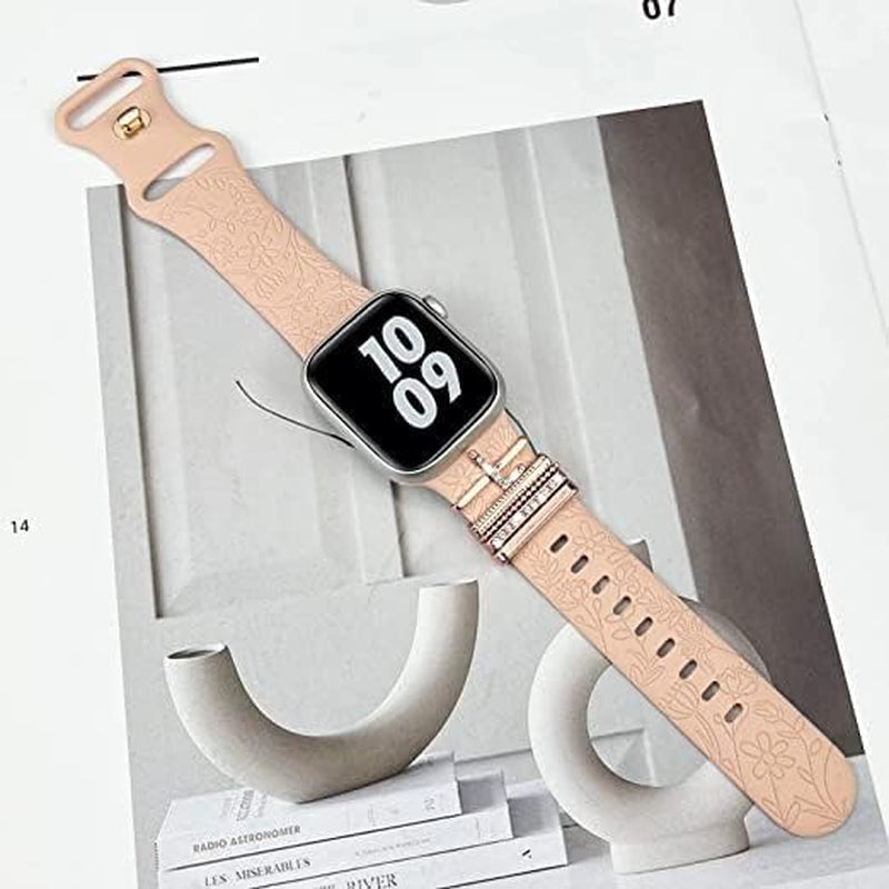 Decorative Rings Loops Compatible with Apple Watch Silicone Bands Charms 45Mm 44Mm 42Mm 41Mm 40Mm 38Mm Iwatch Series 8 7 6 5 4 3 2 1 Metal Diamond Charms Accessories (L-Rose Gold)