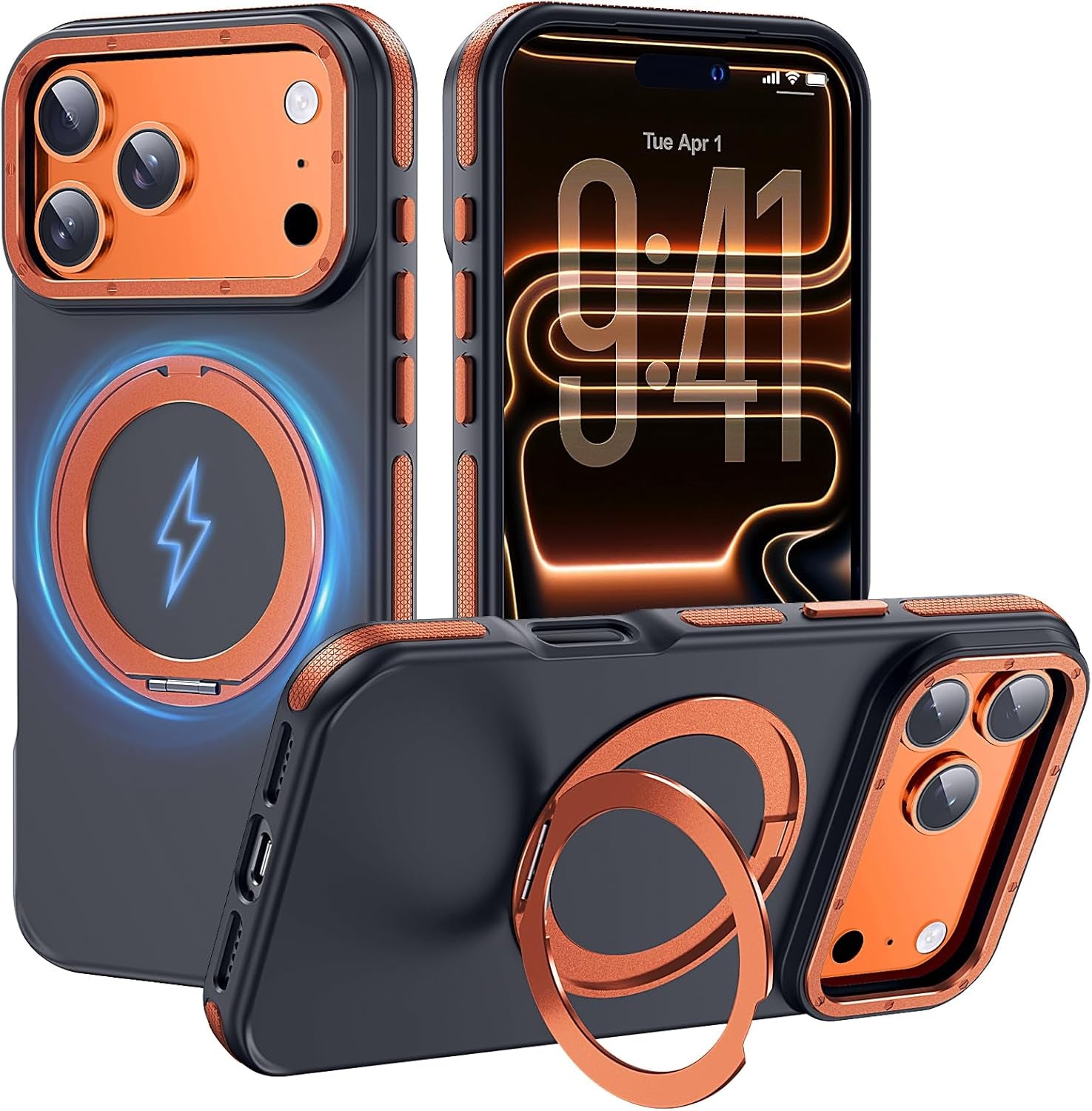 For Iphone 17 Pro Max Case with Camera Lens Protector[10Ft Military-Grade Protection] Compatible with Fit Magsafe Shockproof Slim Thin Cover Case for Iphone 17 Pro Max 6.9 Inch, Orange Bumper