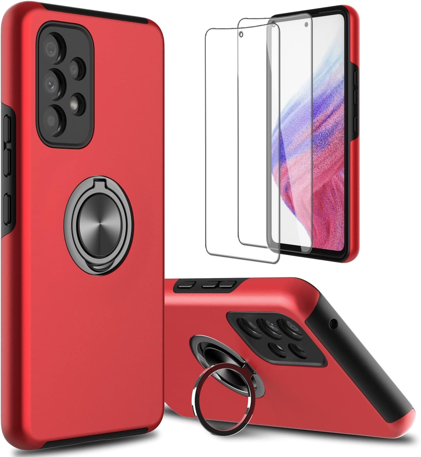 For Samsung Galaxy A53 5G Phone Case with TPU Screen Protector, Ring Holder Kickstand Drop Proof Protective Slim Hard Dual Layer Stand Non-Slip Tough Cover Cell Phone Case (Green)