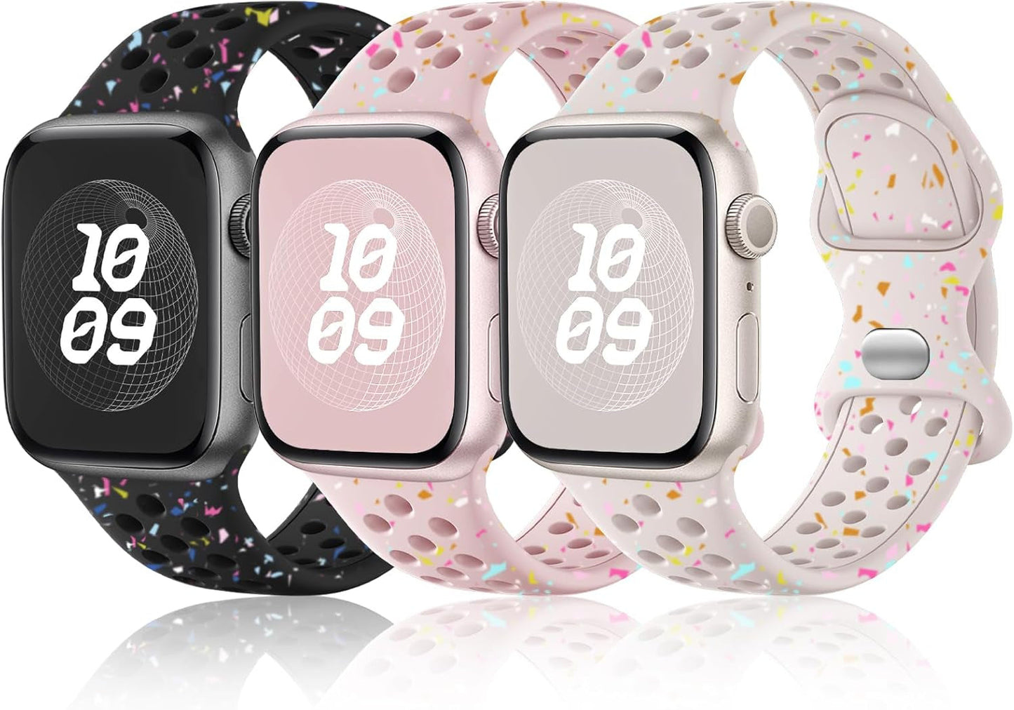 3 Pack Band Compatible with Apple Watch Bands 38Mm 40Mm 41Mm 42Mm 44Mm 45Mm 49Mm for Women Men, Soft Silicone Breathable Sport Strap for Iwatch Bands Series 9 8 7 6 5 4 3 2 1 SE Ultra 2 Ultra