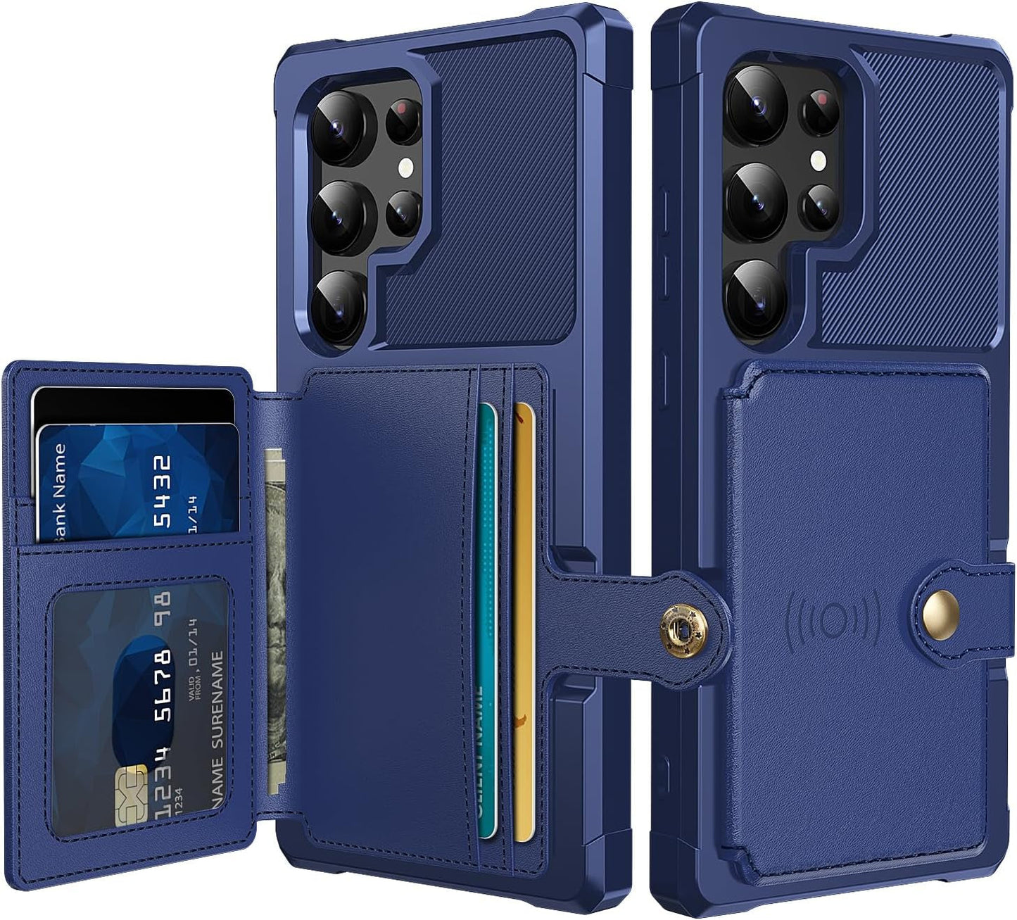 For Samsung Galaxy S22 Ultra Case with Card Holder, Compatible with Magnetic Car Mount, Heavy Duty Shockproof Rugged Soft TPU Back Leather Flip Wallet Cover 6.8 Inch, Red