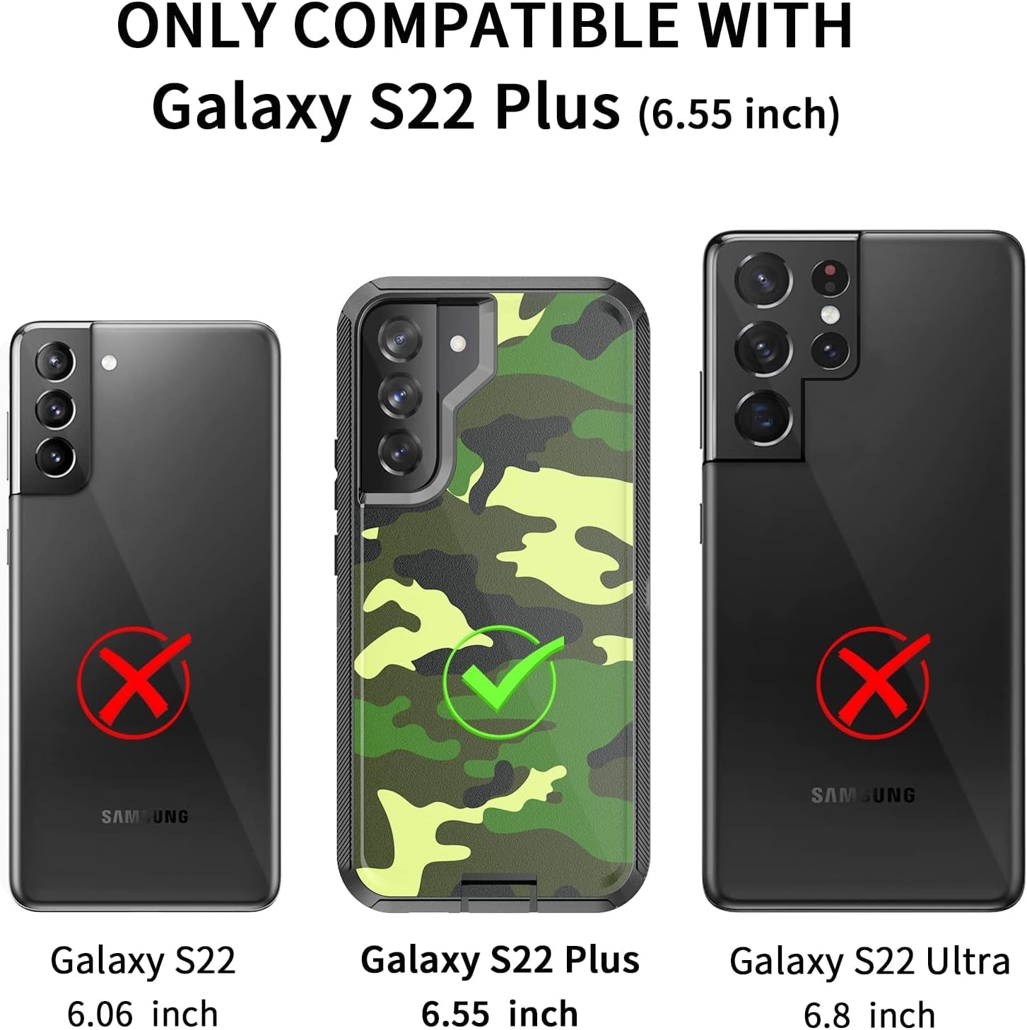 For Galaxy S22 plus Case with Belt-Clip Holster, Rugged Shockproof Military Grade Bumper Phone Cover Armor Heavy Duty for Samsung Galaxy S22 plus (Camouflage)