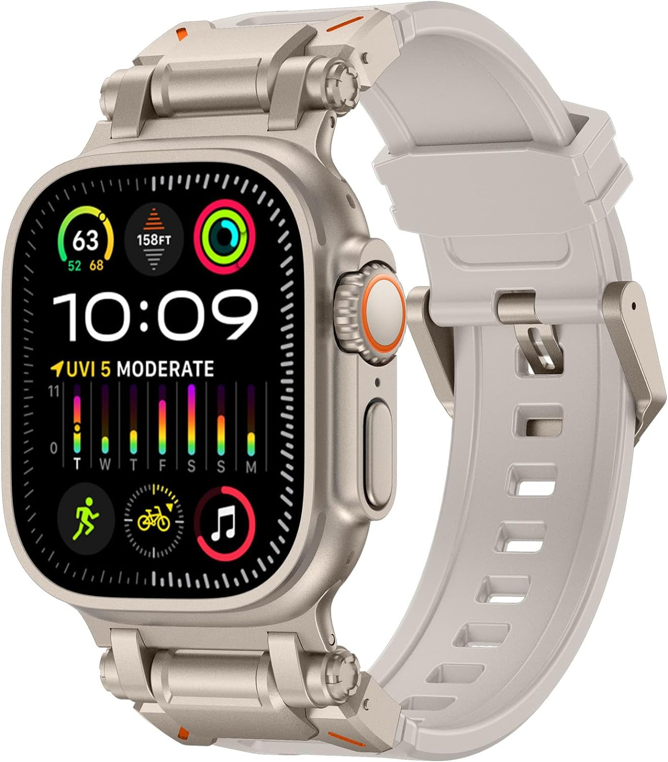 FULLIFE for Apple Watch Band for Apple Watch Ultra Band Apple Watch Ultra 2 49Mm for Men, Silicone Rubber Bands for Series 9/8/SE2/7/6/SE/5/4/3/2/1 45Mm 44Mm 42Mm Stainless Steel Metal Connector Band