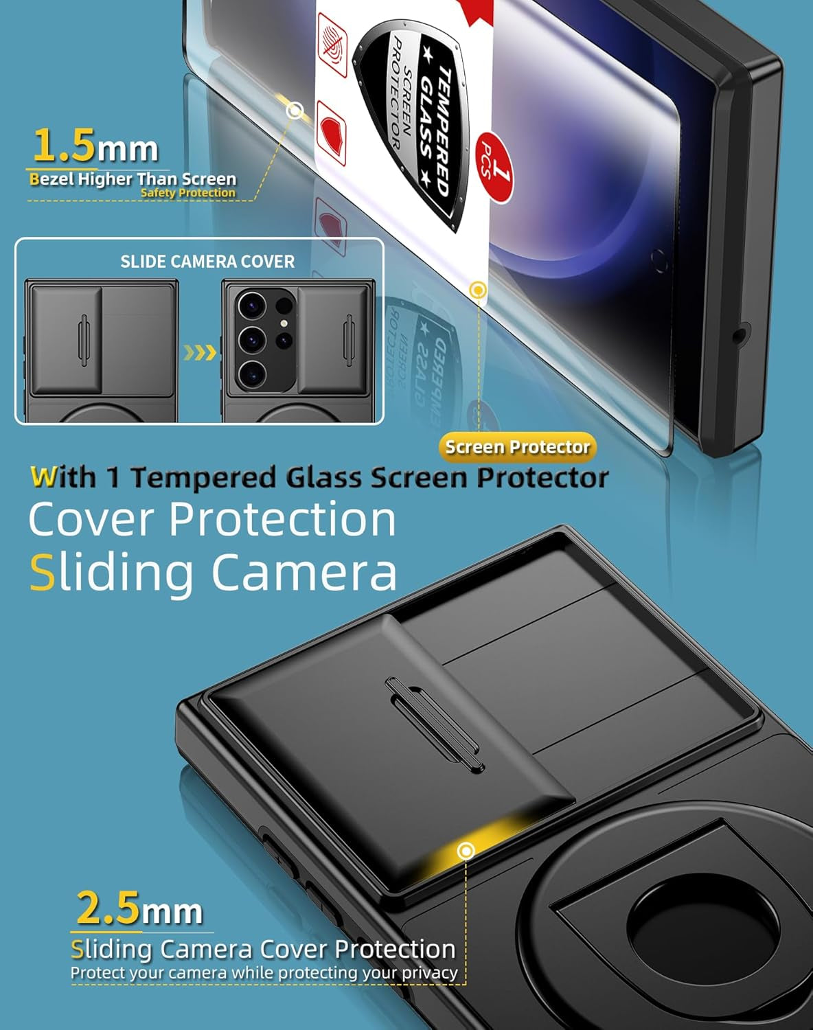 For Samsung Galaxy S22 Ultra Case & Samsung Galaxy S23 Ultra Case Compatible with Magsafe Galaxy S23Ultra Case with Screen Protector,Built-In Kickstand&Camera Cover Protection Shockproof Black