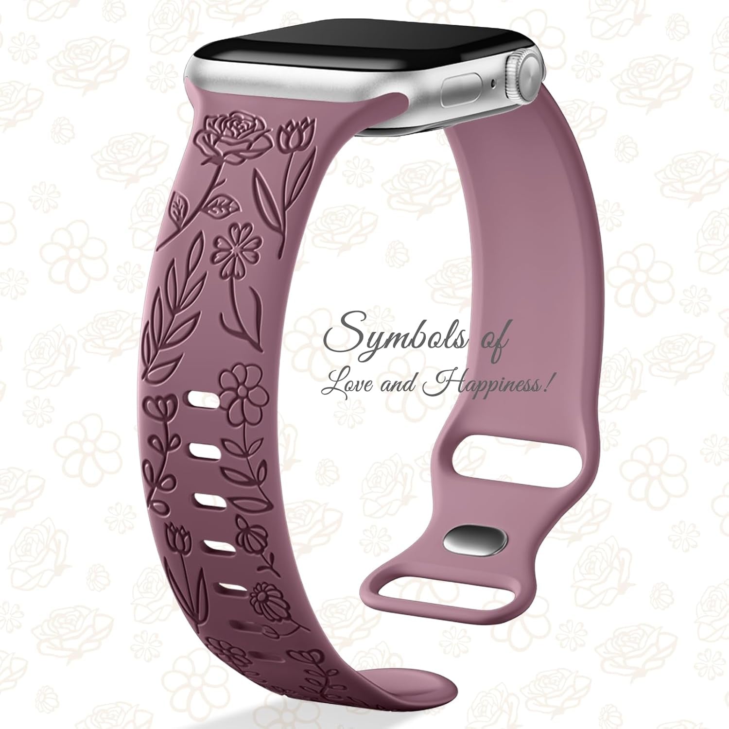 Easuny 8 Pack Bands for Women Apple Watch 40Mm 41Mm 38Mm 42Mm 44Mm 45Mm 49Mm Iwatch Series 9 8 7 6 5 4 3 Ultra 2/1 SE SE 2Nd, Soft Silicone Floral Engraved Dressy Wrist Straps