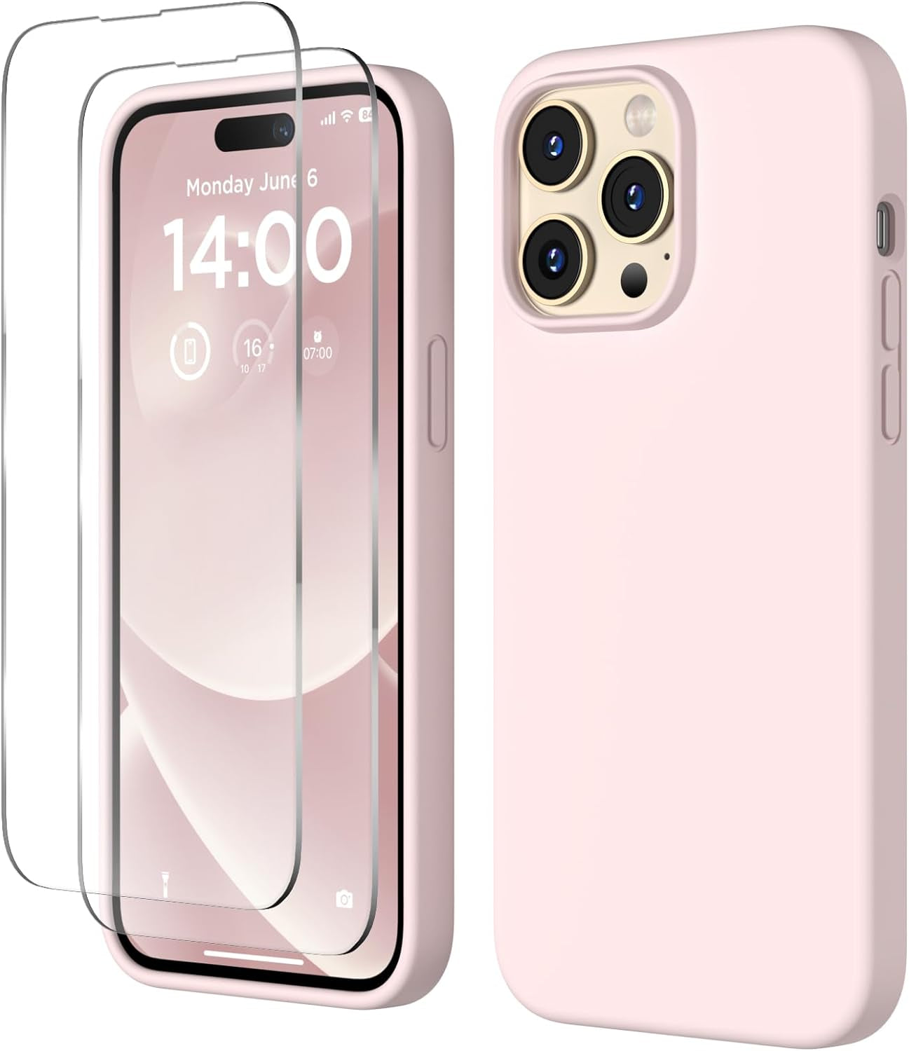 COFFKER Designed for Iphone 14 Pro Max Case, Liquid Silicone Case [2X Screen Protectors], Shockproof Slim Thin Protective Phone Case with Soft Anti-Scratch Microfiber Lining, 6.7 Inch, Calke Green  COFFKER Lovely Pink  