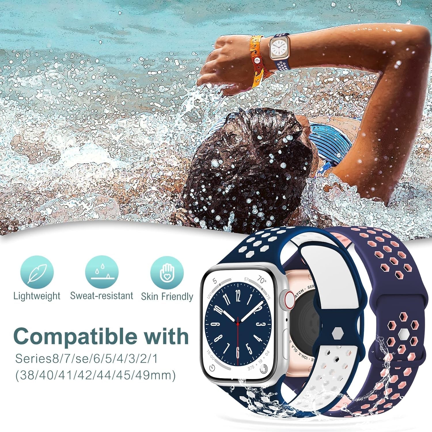 Aopigavi 6 Pack Breathable Sport Bands Compatible with Apple Watch Band 38Mm 40Mm 41Mm 42Mm 44Mm 45Mm 49Mm for Women Men, Soft Silicone Strap Wristband for Iwatch SE Series Ultra 9/8/7/6/5/4/3/2/1 Band