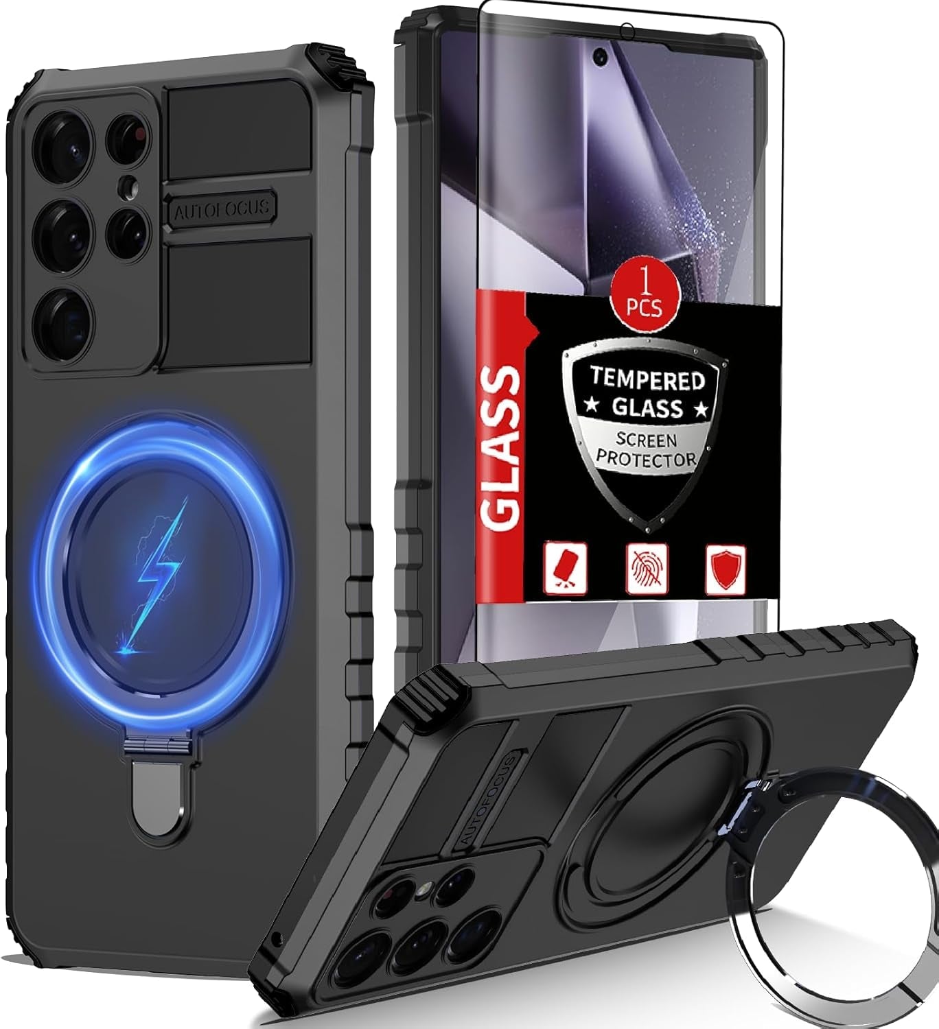 For Samsung Galaxy S22 Ultra Case Compatible with Magsafe Wireless Charging Magnetic Galaxy S22 Ultra Case with Screen Protector, Galaxy S22 Ultra Case with Stand Shockproof Protection Black