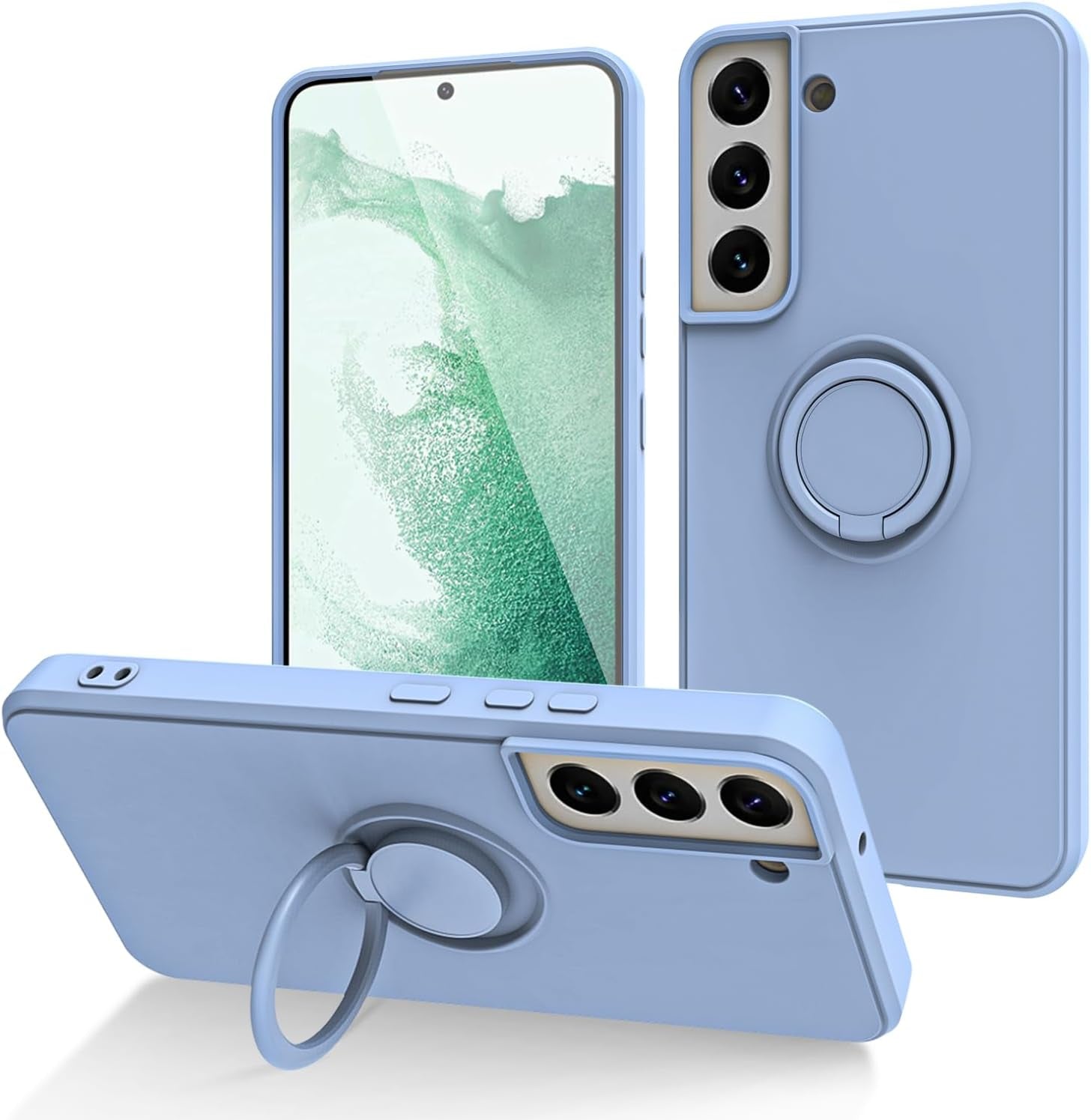 For Samsung Galaxy S22 plus Case with Magnetic Ring Holder [Premium Soft Liquid Silicone & Anti-Scratch Microfiber Liner] Slim Kickstand Protective Phone Case for Galaxy S22+ Dark Green