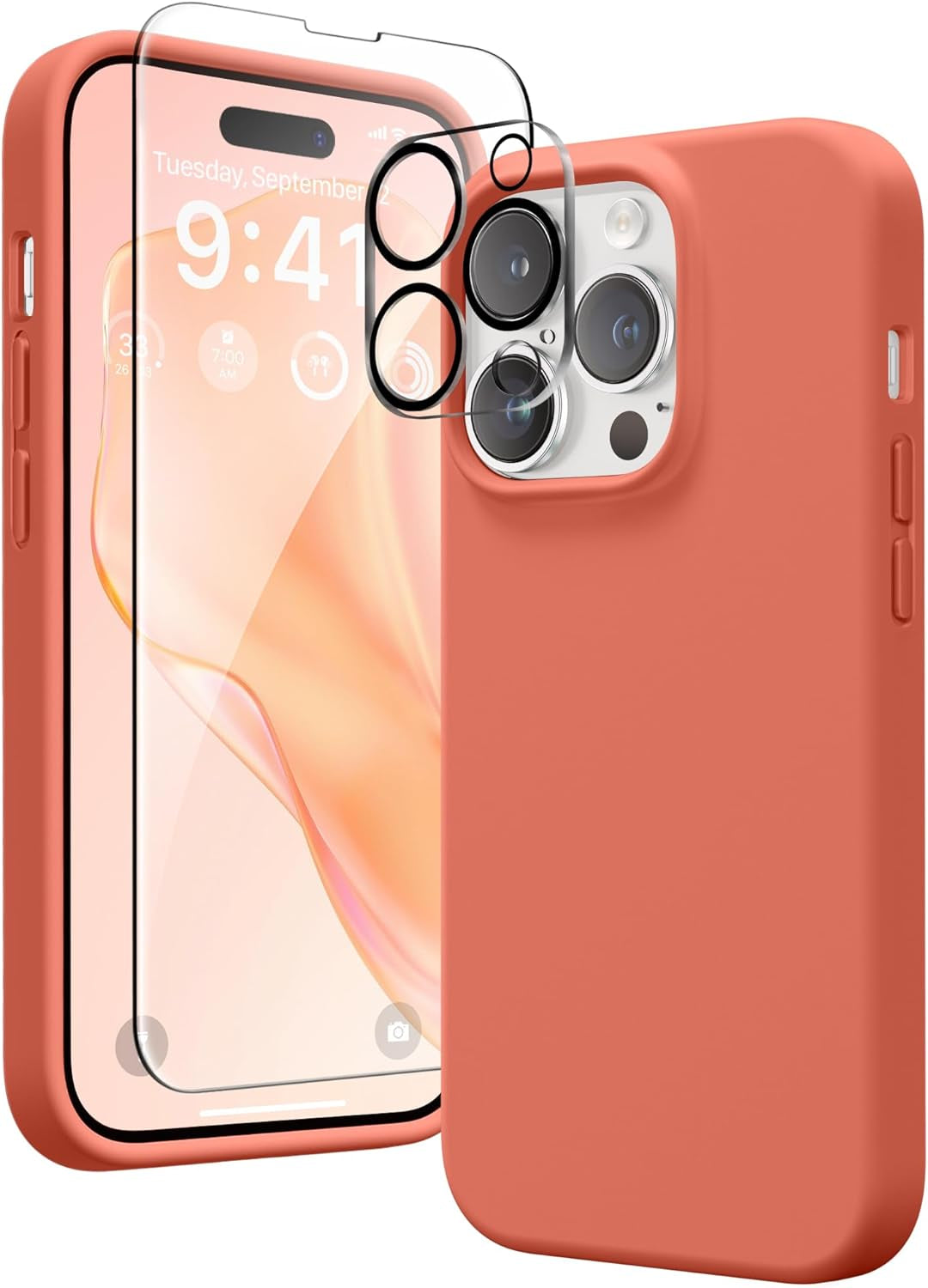 GONEZ for Iphone 14 Pro Case, with 2 Pack Screen Protector + 2 Pack Camera Lens Protector, Soft Anti-Scratch Microfiber Lining, Shockproof Protective Liquid Silicone Phone Cover 6.1'', Blue  GONEZ   