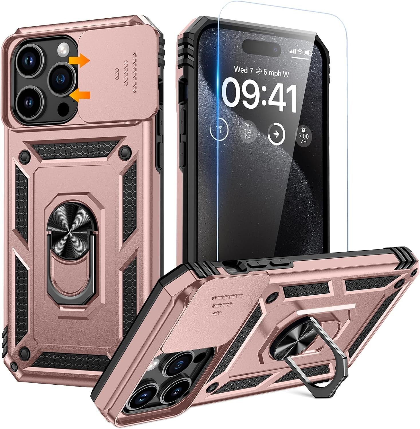 Goton for Iphone 14 Pro Case with Screen Protector - Slide Camera Cover Phone Case with Ring Stand, Heavy Duty Military Grade Shockproof Rugged Bumper for Iphone 14 Pro Accessories Dark Purple  Yin-Goton   