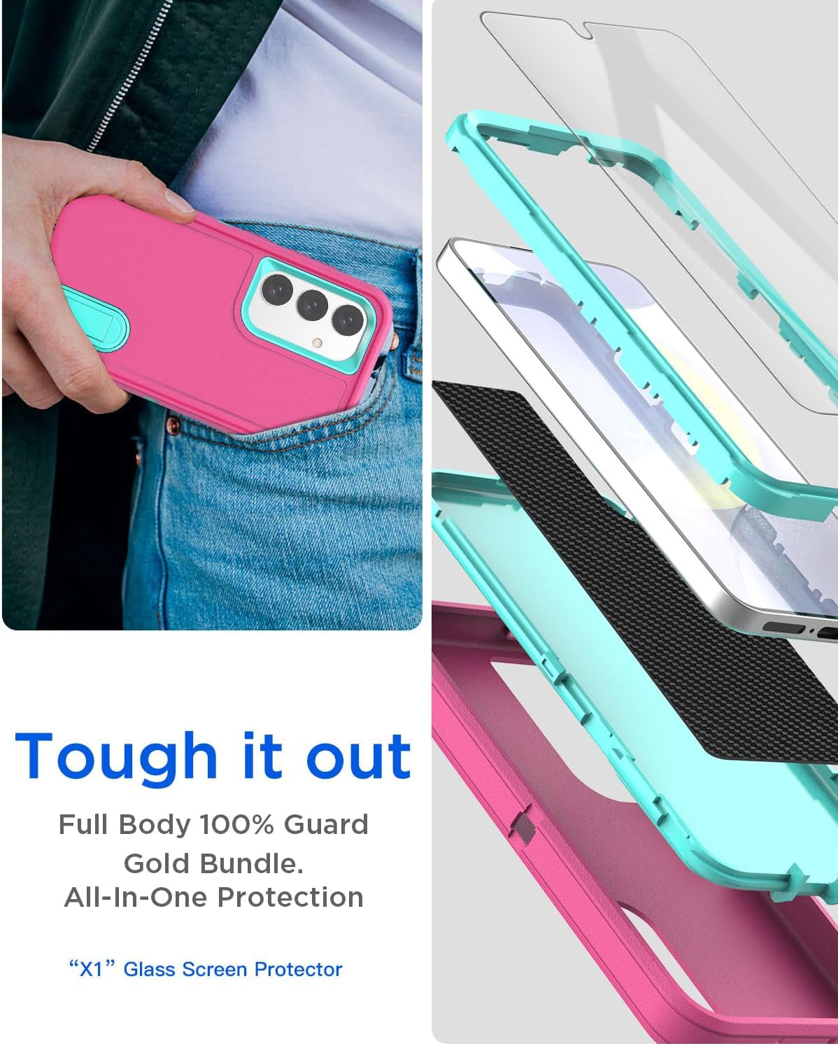 Aicase for Samsung Galaxy S24 Case 5G Built-In Stand with Glass Screen Protector,Heavy Duty Drop Protection Full Body Rugged Shockproof Military Protective Tough Durable Cover for Galaxy S24_6