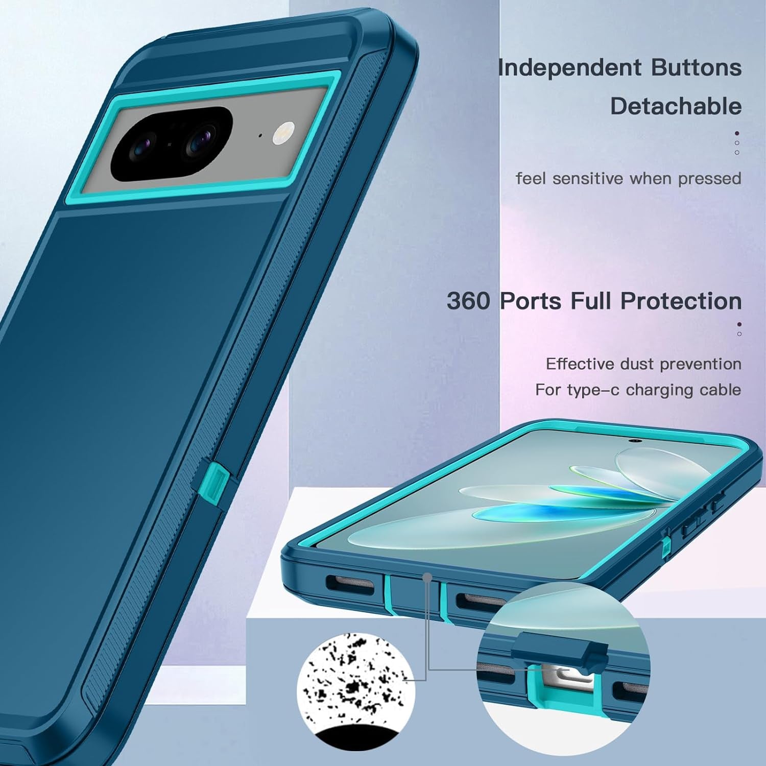 Hucasok for Google Pixel 8 Case Shockproof Rugged Full Body Protection Scratch Resistant Heavy Duty Dust/Drop Proof 3-Layer Durable Cover Case for Google Pixel 8 6.2 Inch,Navy Blue  Hucasok   