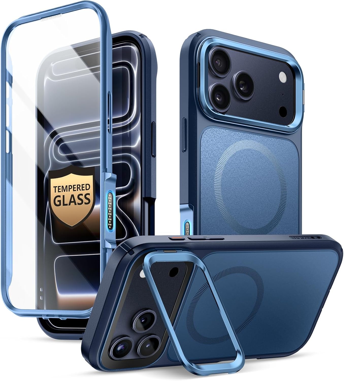 I-Blason for Iphone 17 Pro Max Case Magsafe with Stand [9H+ Tempered Glass Screen Protector] [Camera Control Button Cover] Military-Grade Protection Full-Body Heavy Duty Magnetic Case, Coral