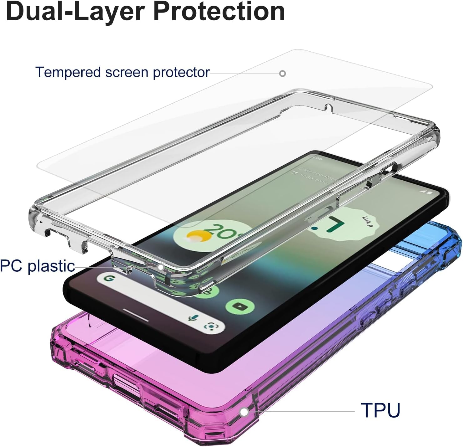 Ailiber Case for Pixel 6A, Google Pixel 6A Phone Case with Screen Protector, 2 Layer Structure Protection, Shockproof Corner TPU Bumper, Heavy Duty Rugged Silicone Phone Cover for Pixel 6A-Blue Pink  Ailiber   