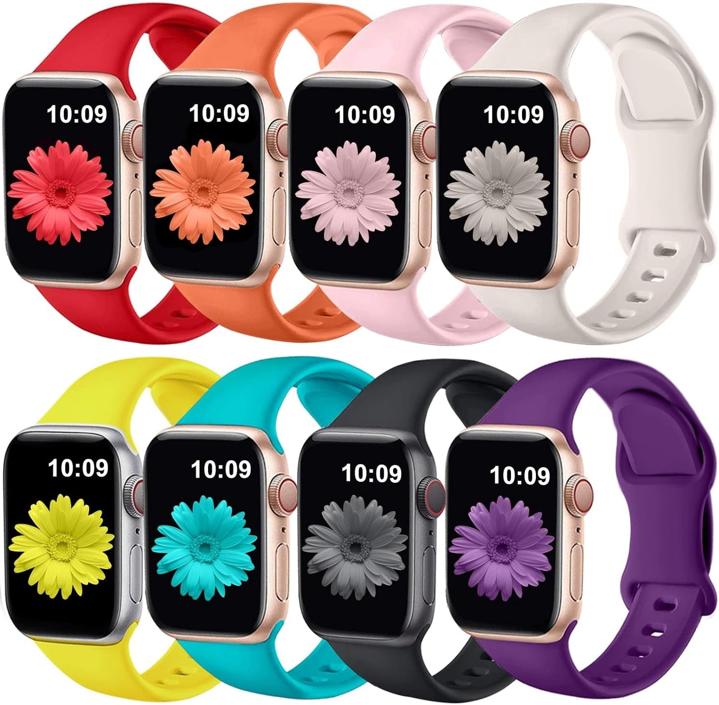 Brigtlaiff 8 Pack Bands Compatible with Apple Watch Band 38Mm 40Mm 41Mm 42Mm 44Mm 45Mm 49Mm for Women Men, Breathable Soft Silicone Sport Strap for Iwatch Series Ultra 9 8 7 6 5 4 3 2 1 SE