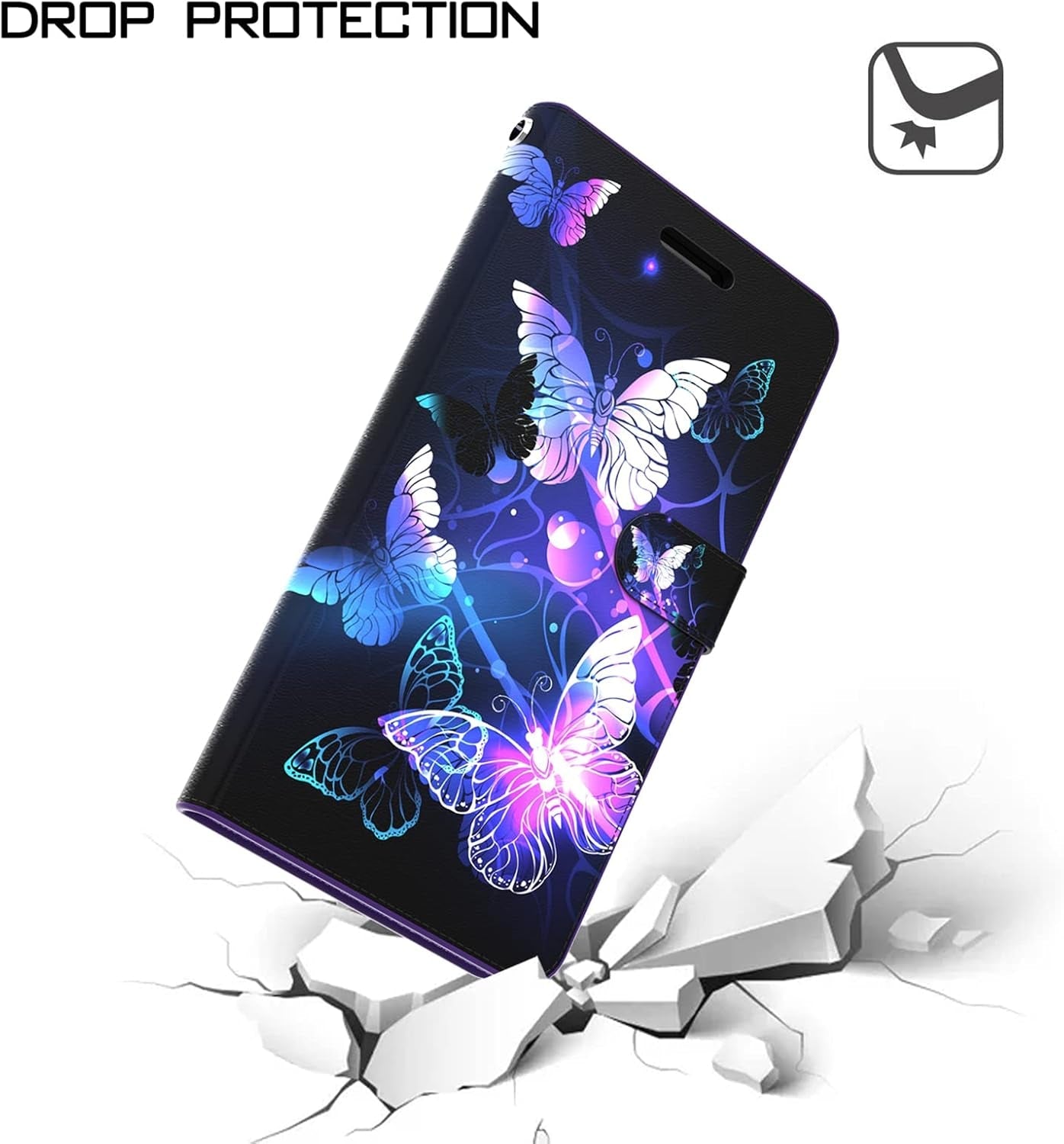 Encases Wallet Case with Hand Strap for Samsung A53 5G,PU Leather Clip Flip Phone Case Cover with ID Card,Credit Card Pocket Holder (Stand Feature),Purple Butterfly Case for Samsung Galaxy A53 5G 2022