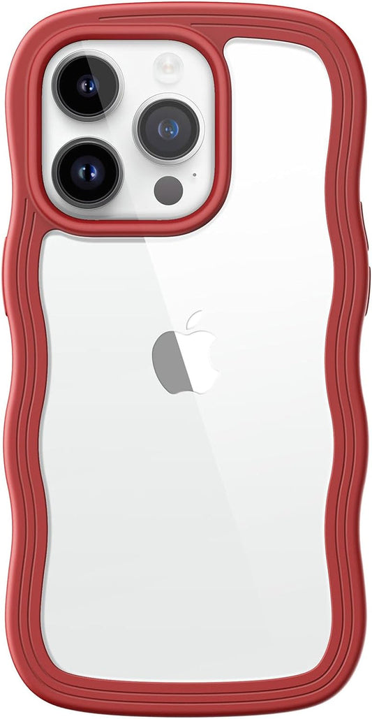 Jetech Cute Case for Iphone 14 Pro 6.1-Inch, Wave Frame Curly Shape Shockproof Phone Cover for Women and Girls, Clear Hard PC Back (Red)  JETech   
