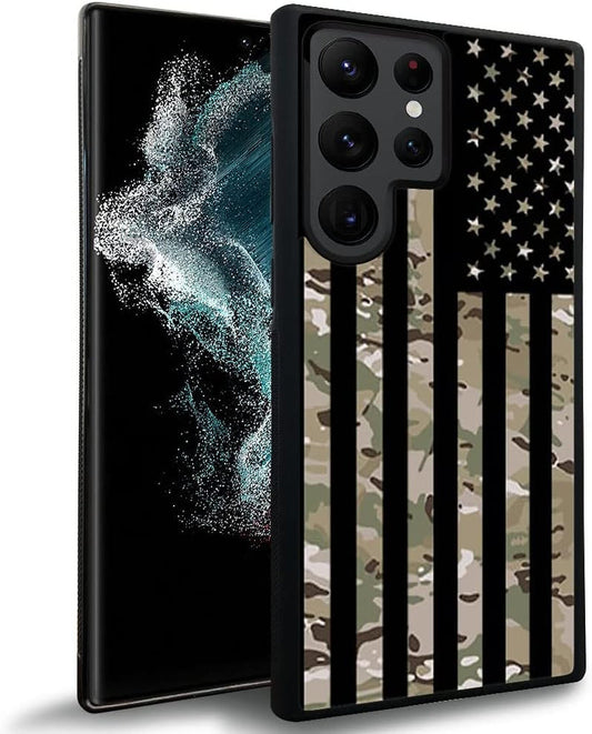 DJSOK Case Compatible with Samsung Galaxy S22 plus Case, American USA Flag and Camo Pattern Design Pattern Back+Soft Silicone Protective Case