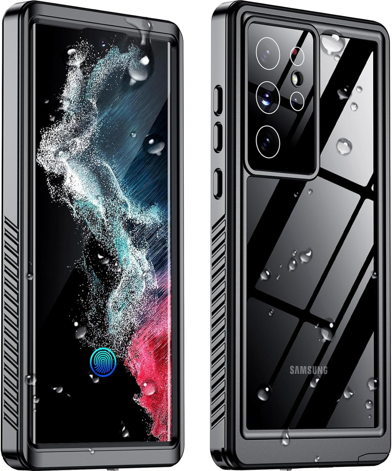 Designed for Galaxy S22 Ultra Case Waterproof, Built-In Screen Protector Full Protection Heavy Duty Shockproof Anti-Scratched Rugged Case for Samsung Galaxy S22 Ultra 6.8'' (Black/Clear)