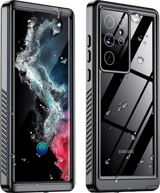 Designed for Galaxy S22 Ultra Case Waterproof, Built-In Screen Protector Full Protection Heavy Duty Shockproof Anti-Scratched Rugged Case for Samsung Galaxy S22 Ultra 6.8'' (Black/Clear)