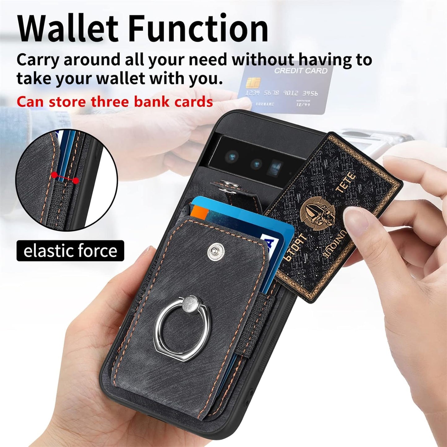 Asuwish Phone Case for Google Pixel 6 Pro Wallet Cover with Tempered Glass Screen Protector and Slim Ring Stand Credit Card Holder Leather Cell Pixel6Pro Pixel6 XL 6XL Pixle 6Pro 5G Women Men Black  Asuwish   