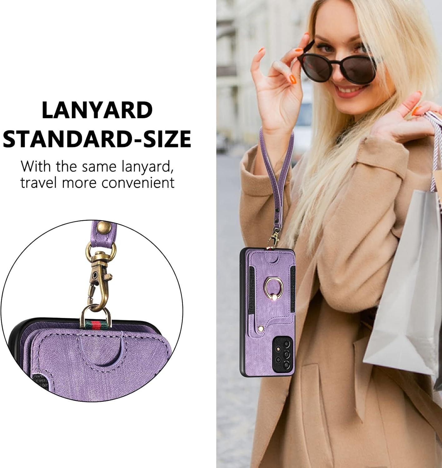 Asuwish Phone Case for Samsung Galaxy A53 5G Wallet Cover with Tempered Glass Screen Protector and Wrist Strap Lanyard RFID Credit Card Holder Ring Stand a 53 G5 53A SM A536U 6.5 2022 Women Men Purple