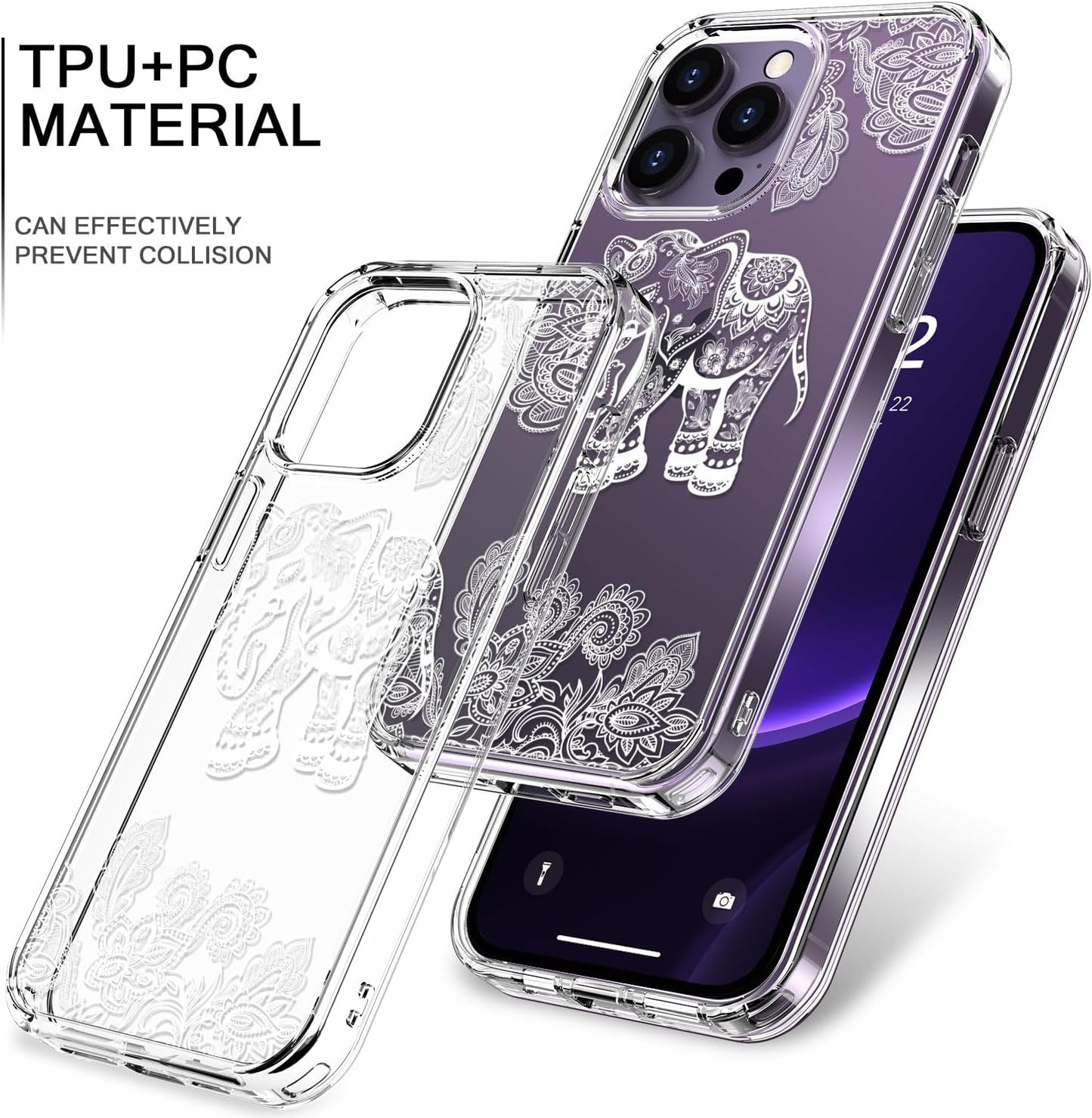 Bicol Compatible with Iphone 15 Pro Case,Crystal Clear Cover with Fashionable Designs for Girls Women,Slim Fit Shockproof Protective Acrylic Phone Case 6.1 Inch,Beautiful Elephant  bicol   